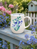Hand Painted Blue Wildflower Stoneware Mug – 16 oz Handmade Pottery Coffee Cup – Cottage Garden Mug – Dishwasher & Microwave Safe