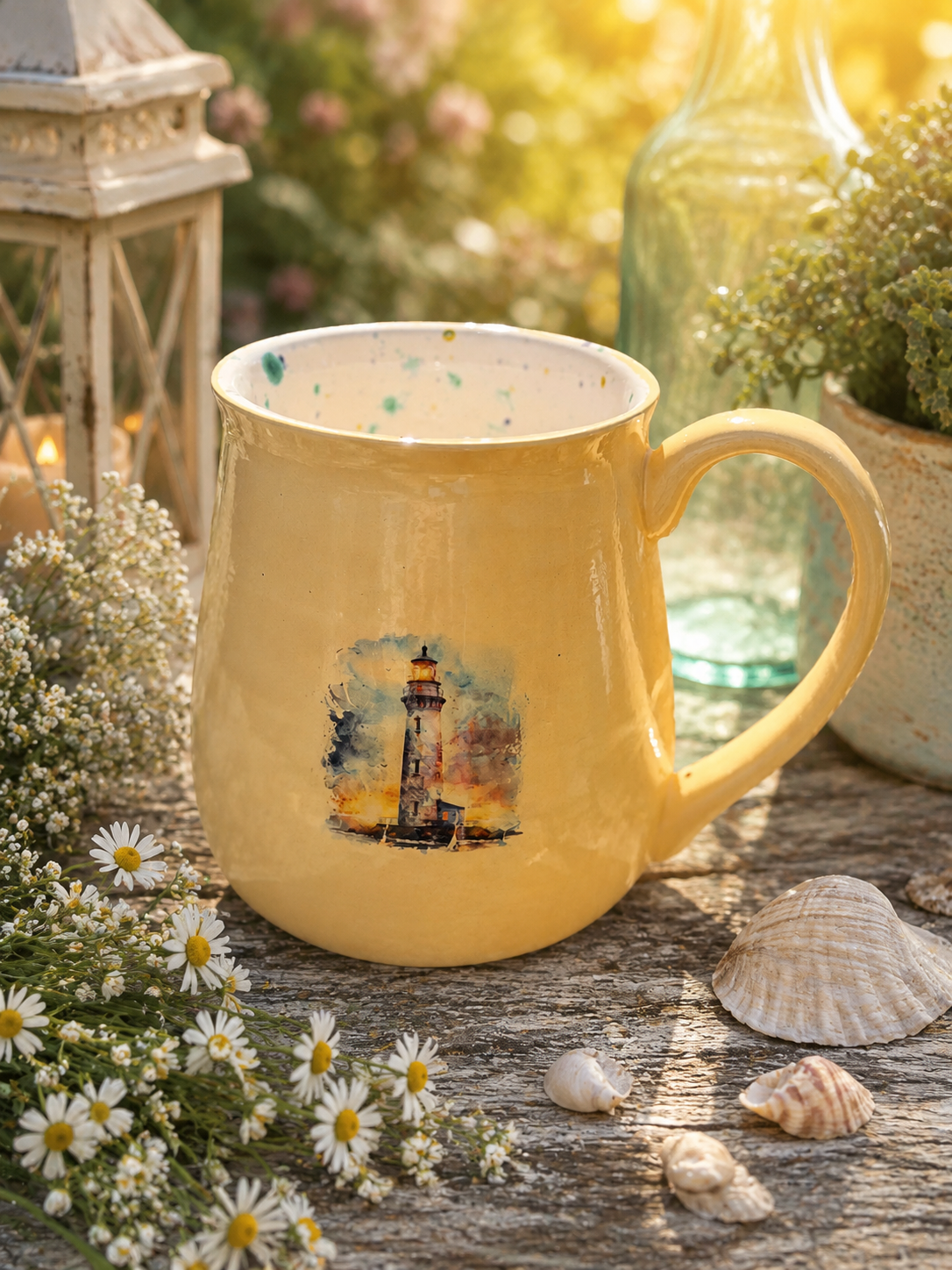 Large 24 oz Hand Glazed Ceramic Mug | Forest Green Pottery Coffee Mug | Oversized24 oz Hand Glazed Lighthouse Ceramic Mug | Large Coastal Coffee Mug | Nautical Stoneware Tea Cup | Beach Cottage Kitchen | Dishwasher & Microwave Safe