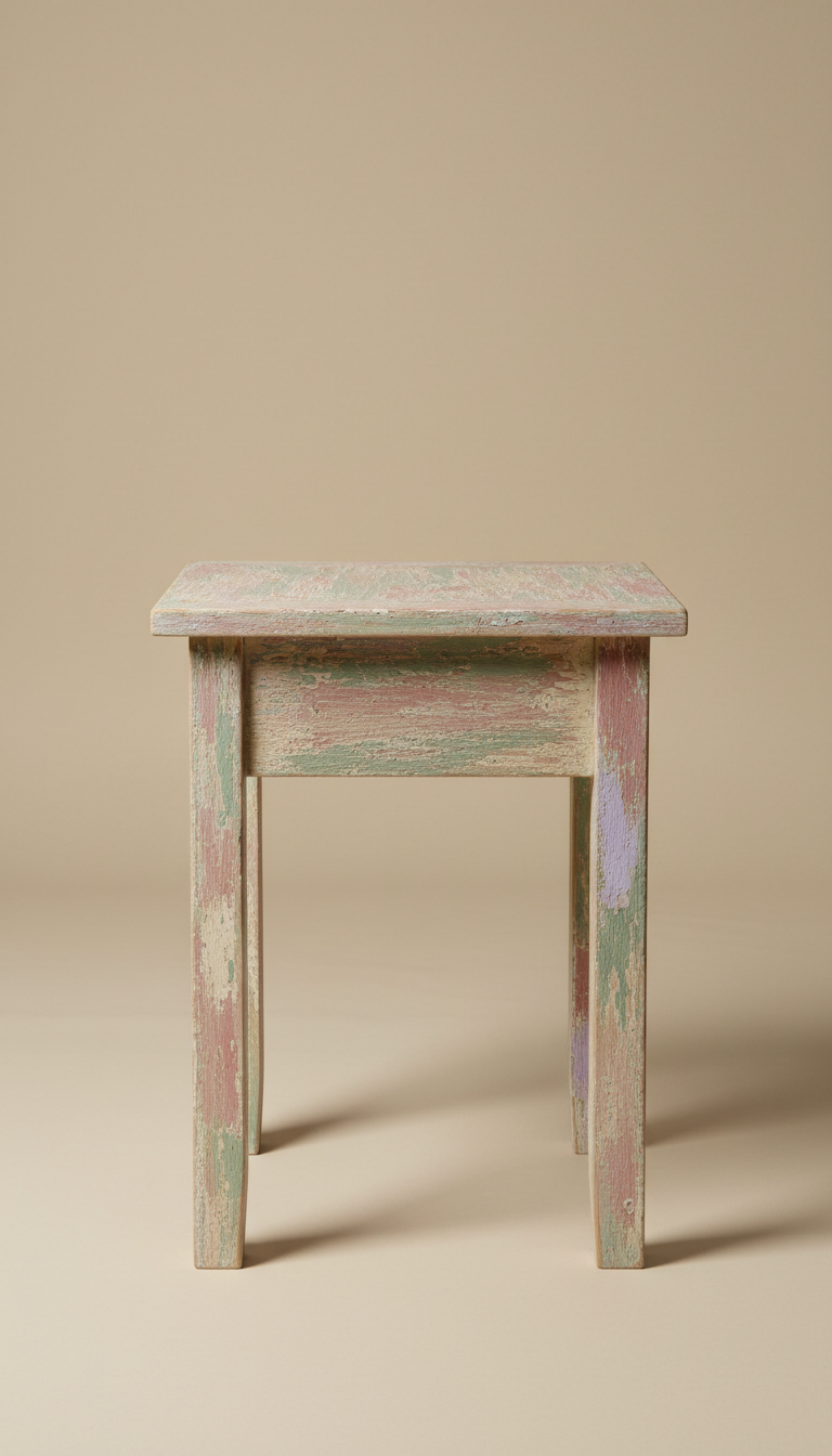 Distressed pastel wooden side table