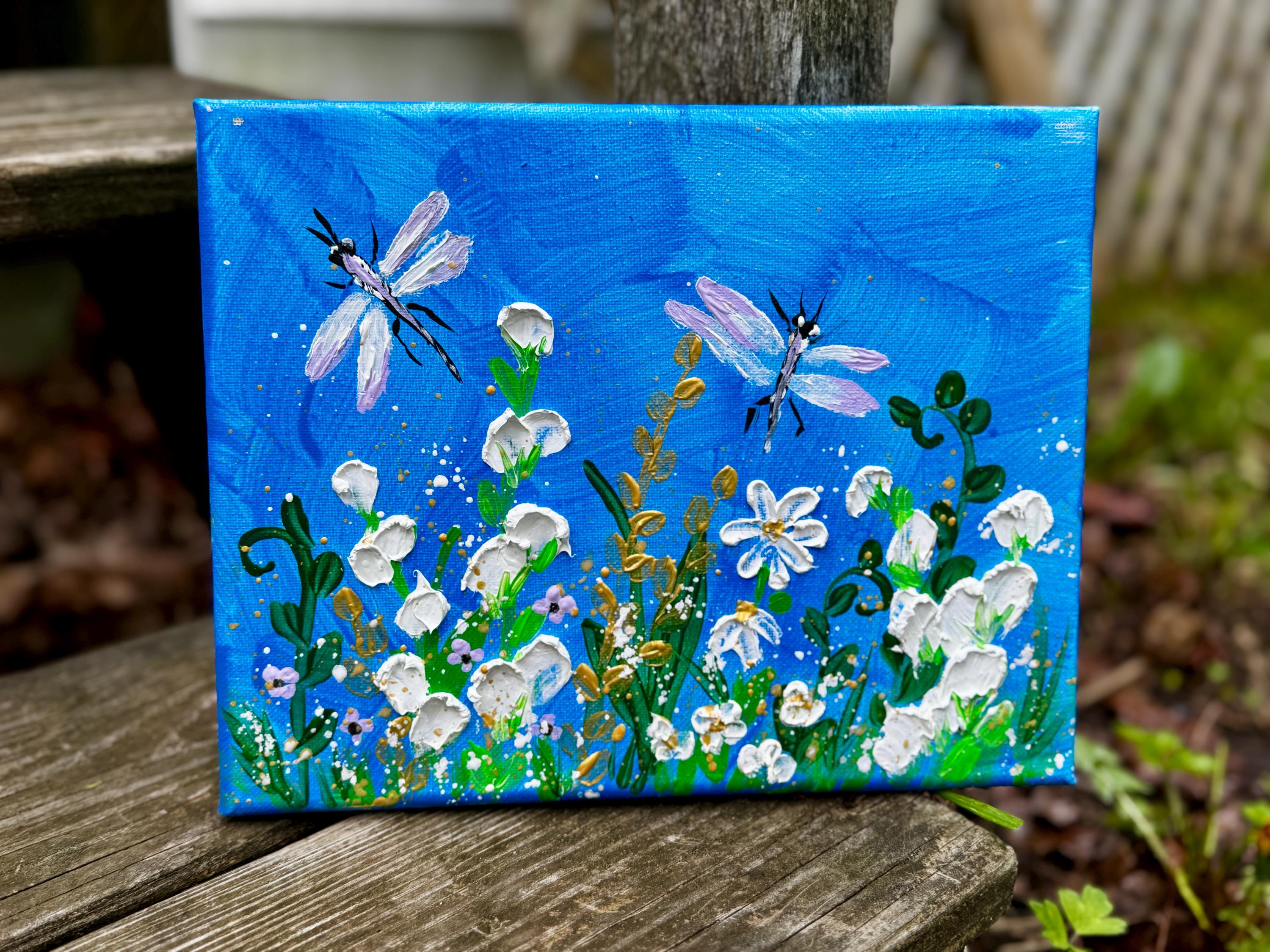 Original Dragonfly Painting: Textured Acrylic Palette Knife Art
