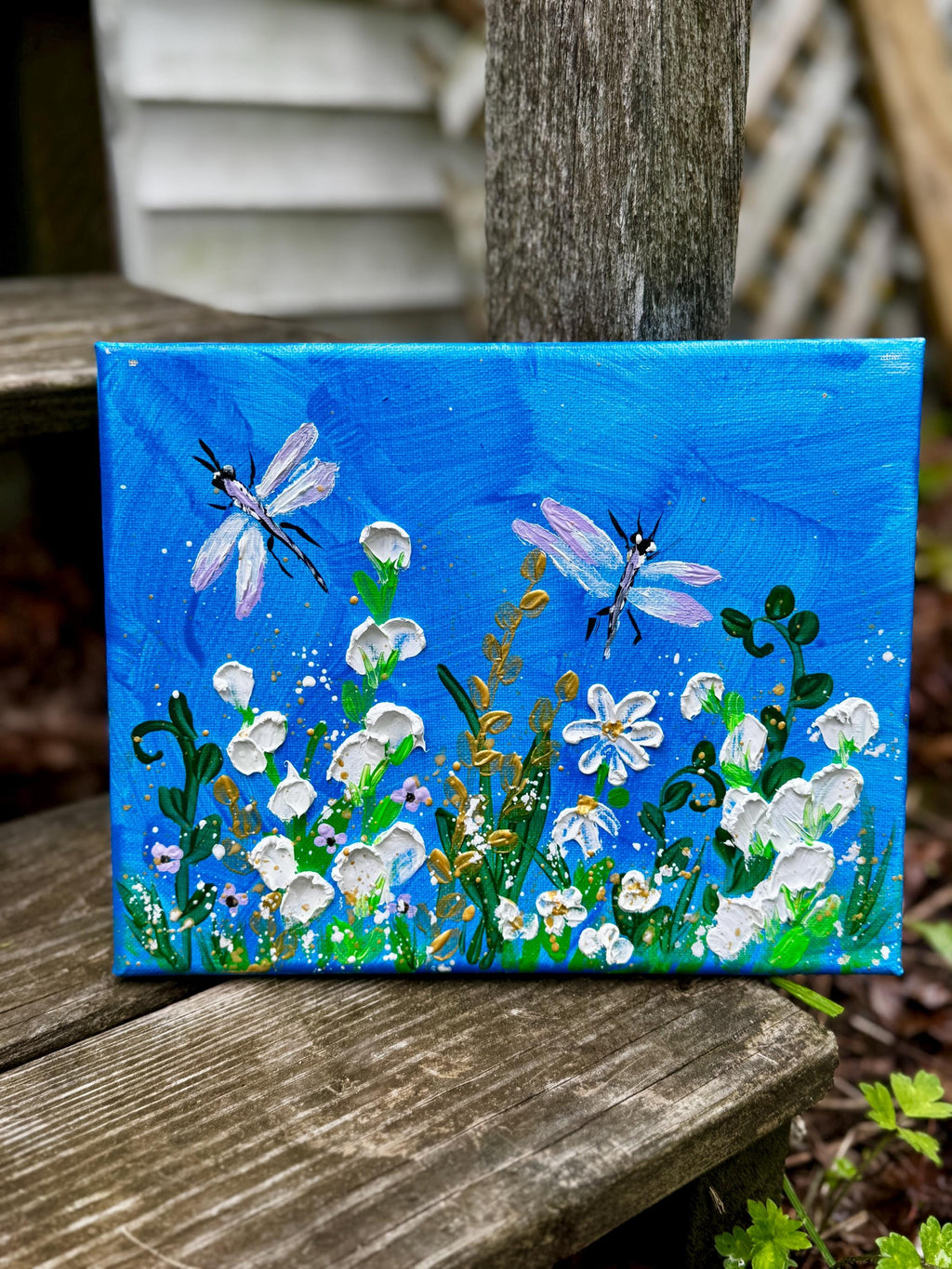 Original Dragonfly Painting: Textured Acrylic Palette Knife Art