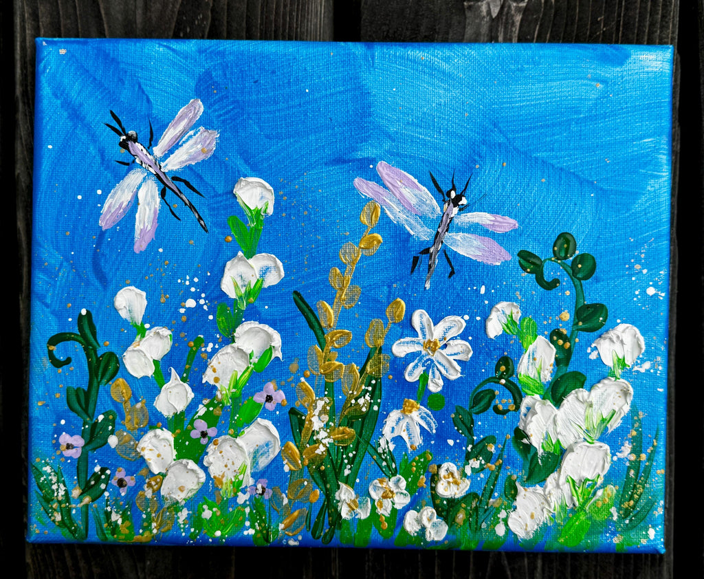Original Dragonfly Painting: Textured Acrylic Palette Knife Art
