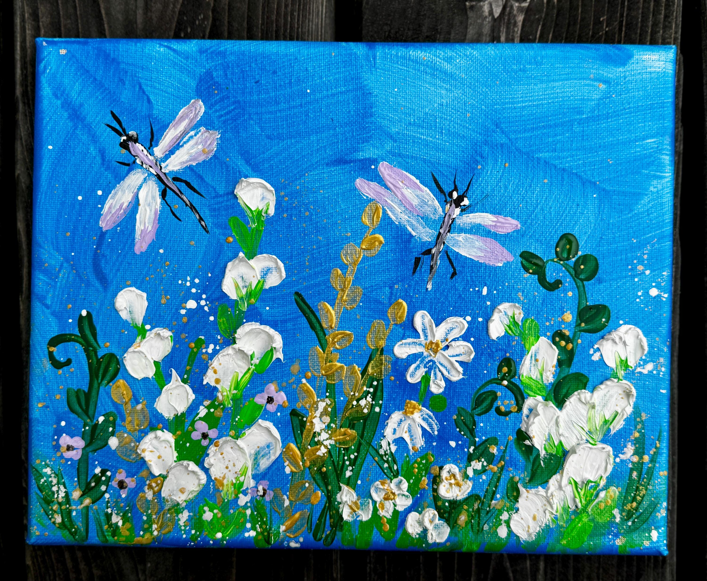Original Dragonfly Painting: Textured Acrylic Palette Knife Art