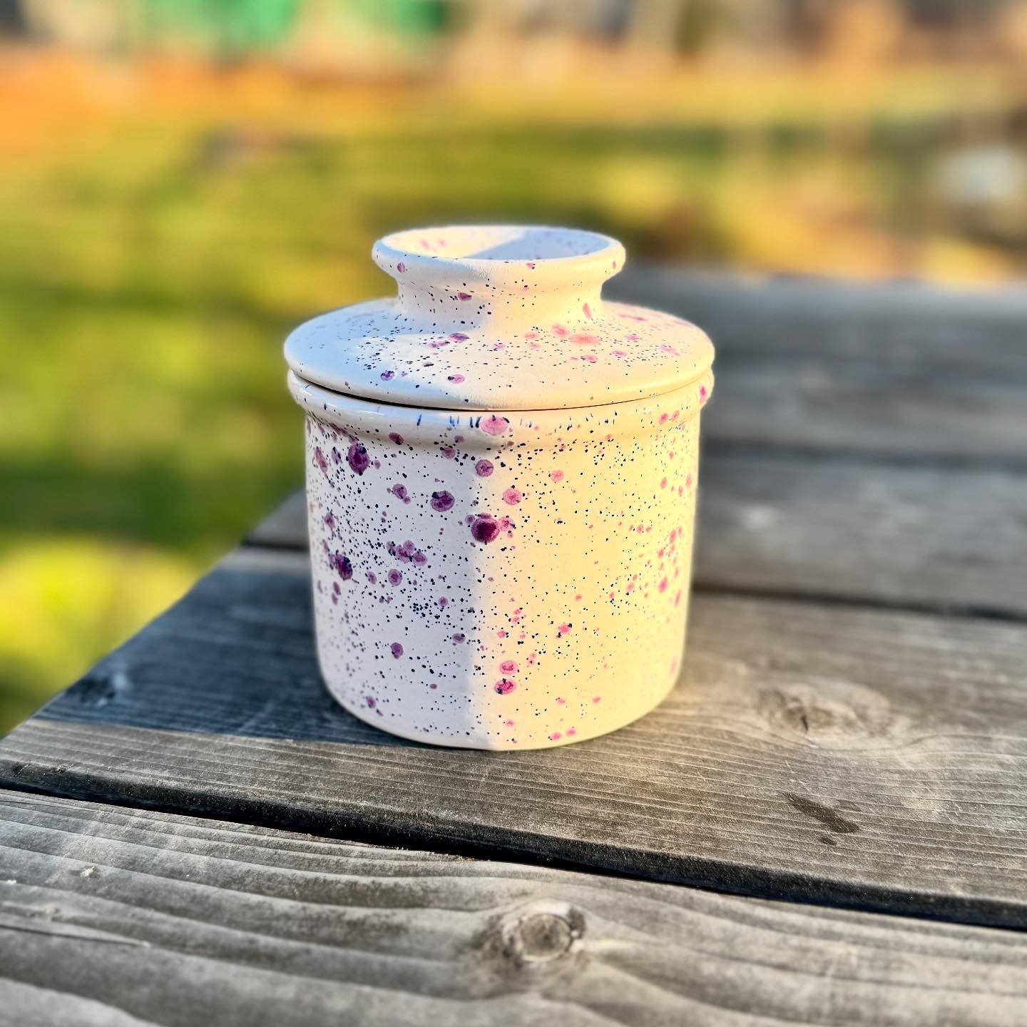 Hand Glazed French Butter Crock: Frosted Berries Ceramic Butter Keeper