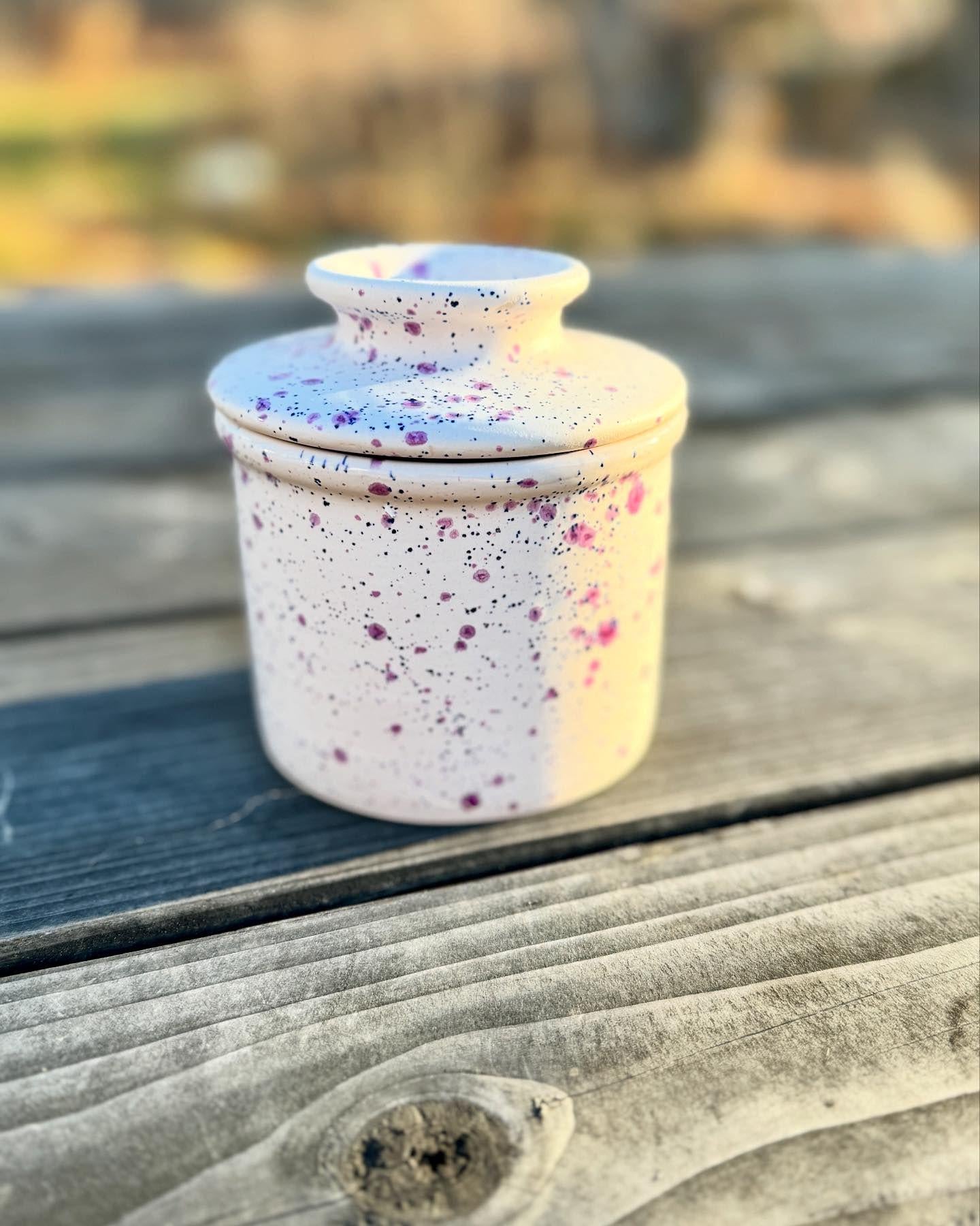 Hand Glazed French Butter Crock: Frosted Berries Ceramic Butter Keeper