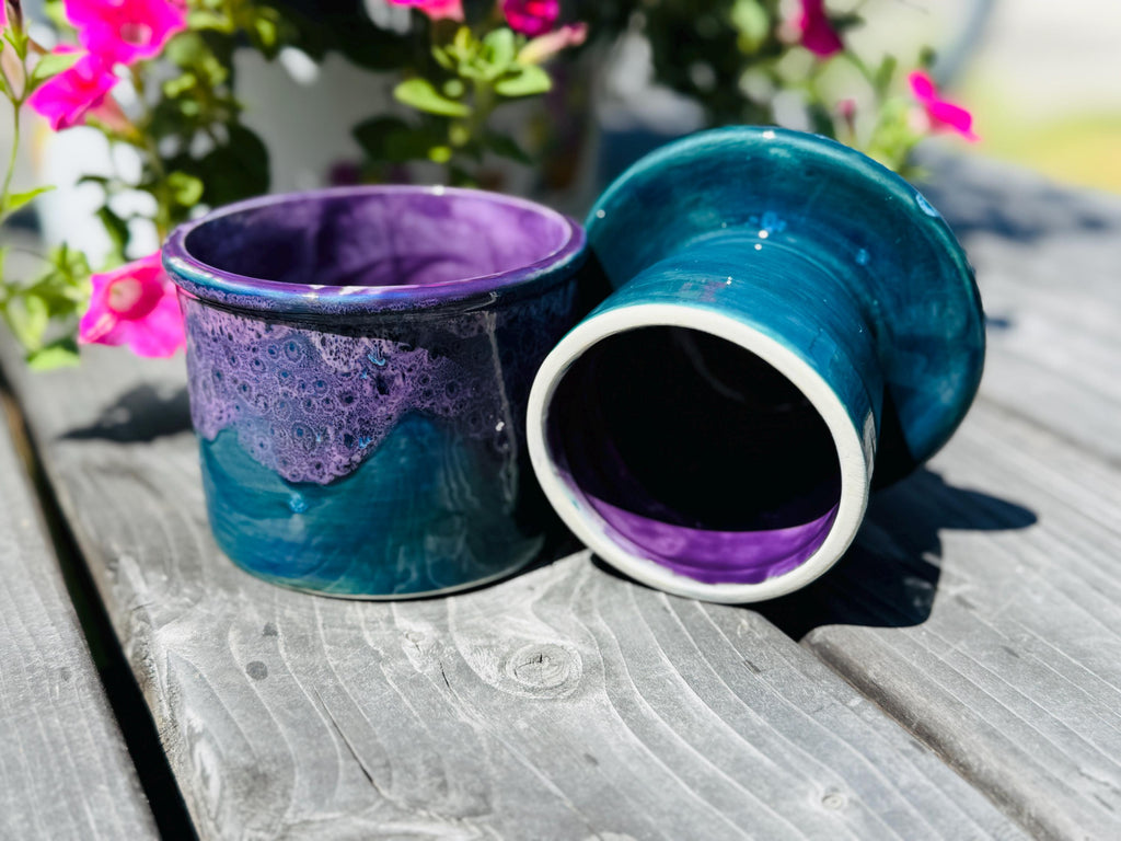 Peacock Purple French Butter Crock: Hand Glazed Ceramic Butter Keeper
