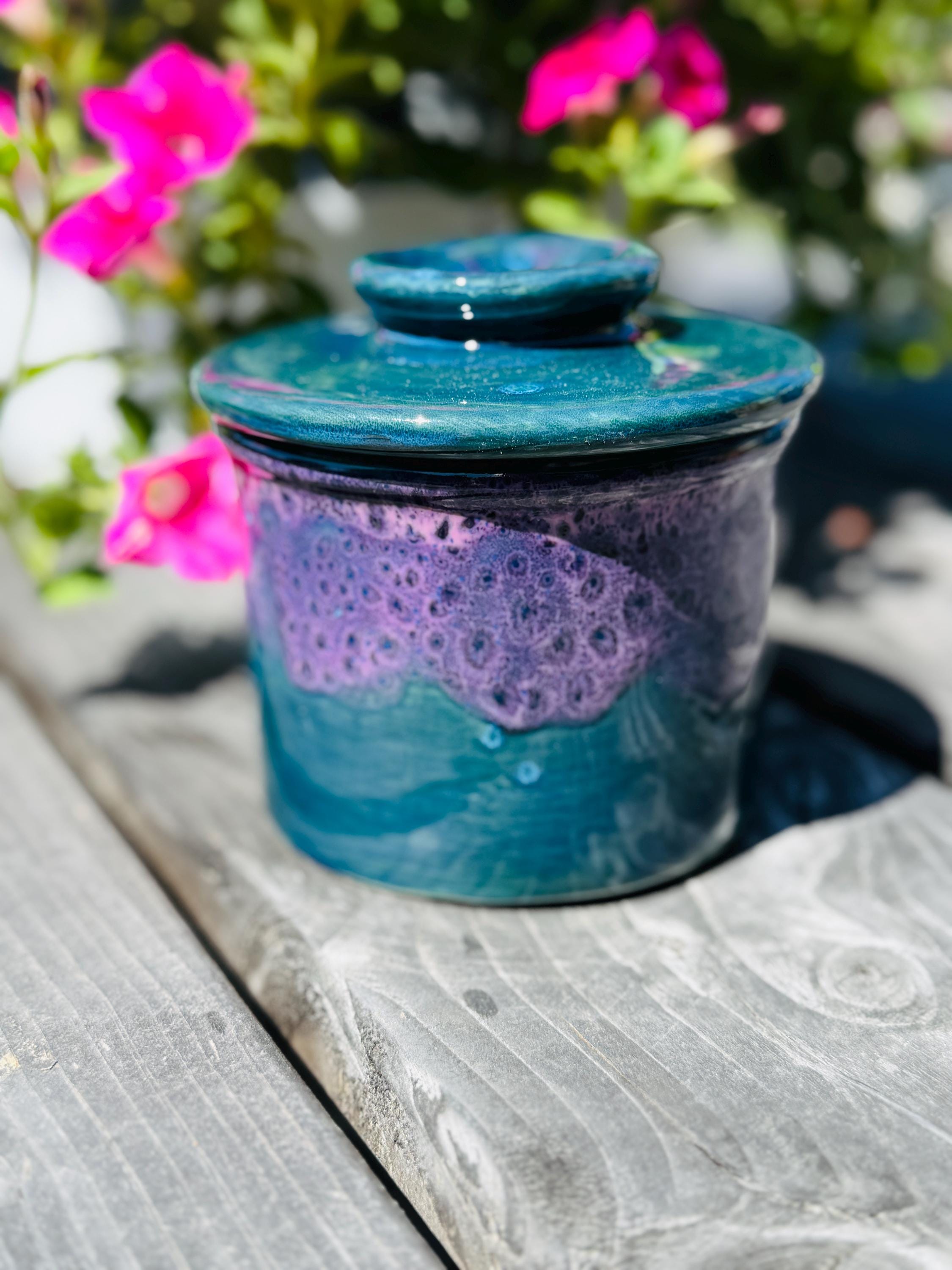 Peacock Purple French Butter Crock: Hand Glazed Ceramic Butter Keeper