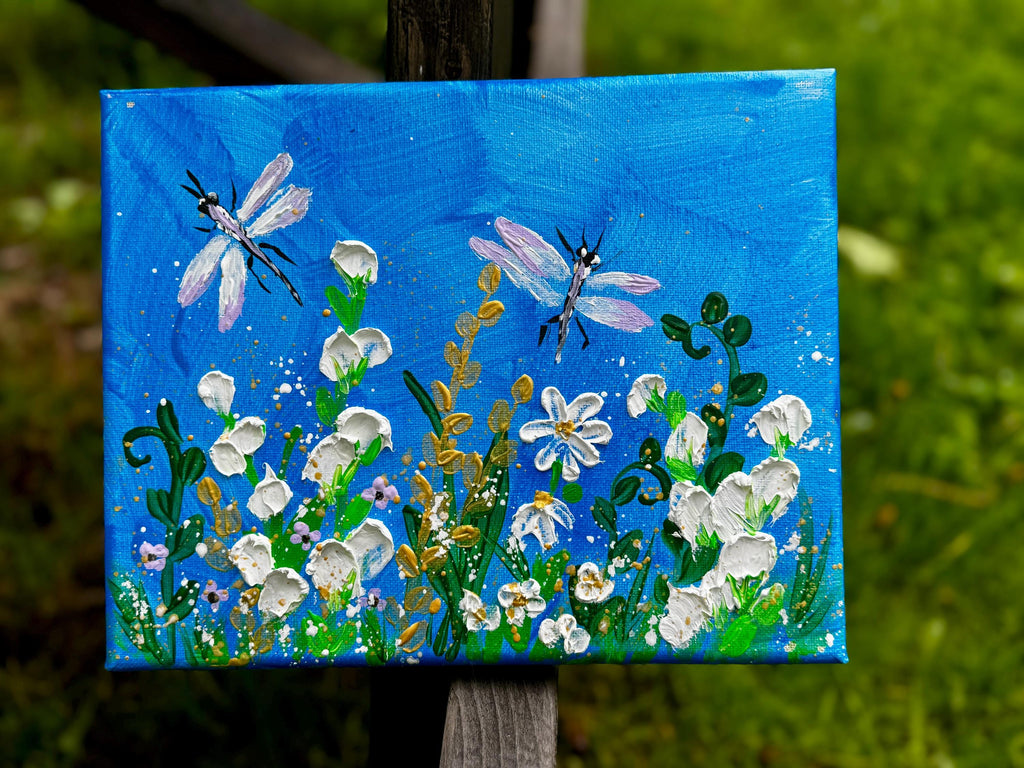 Original Dragonfly Painting: Textured Acrylic Palette Knife Art