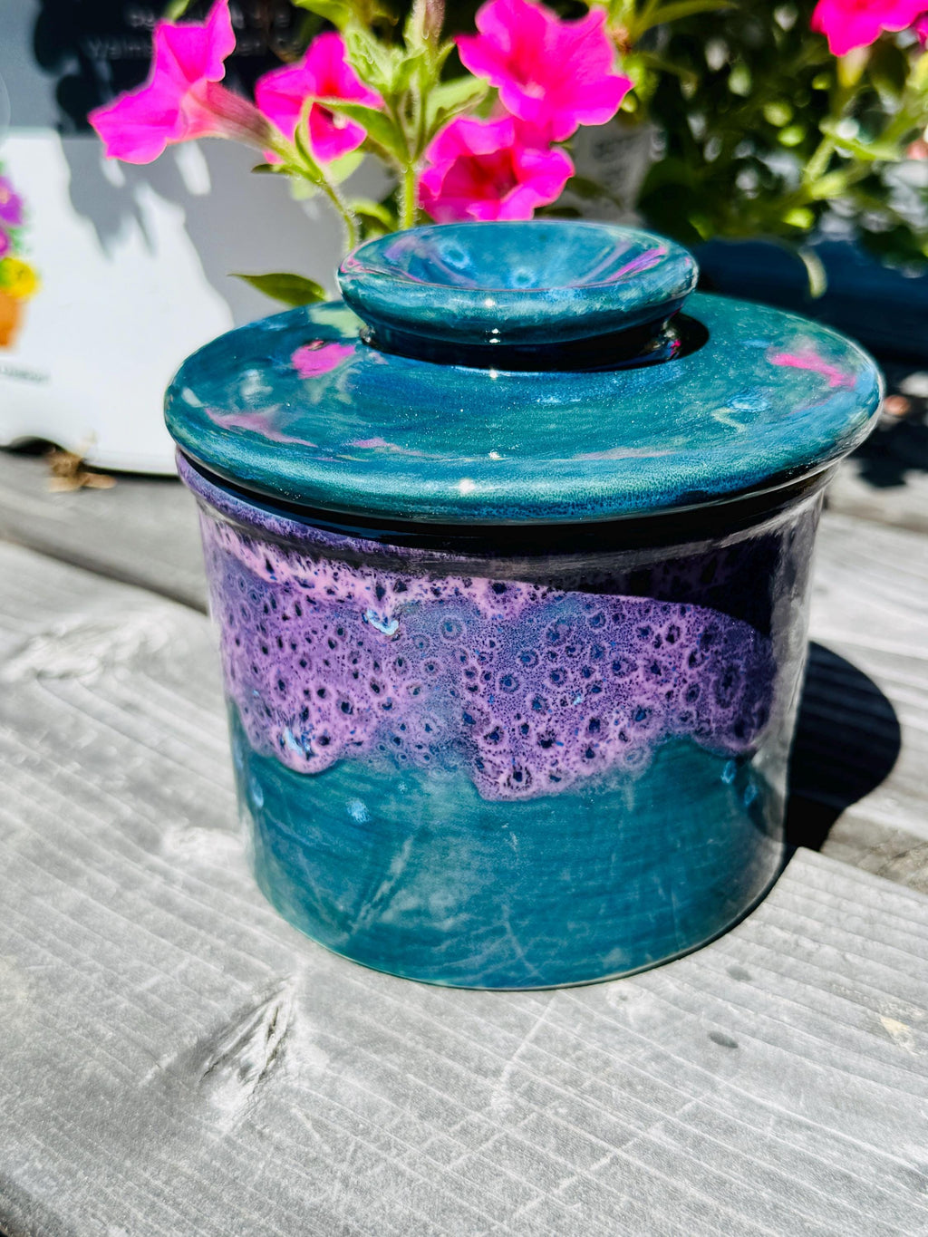 Peacock Purple French Butter Crock: Hand Glazed Ceramic Butter Keeper