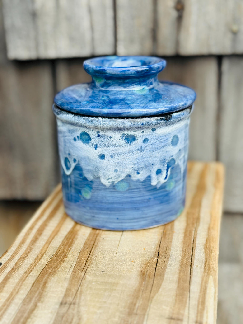 Azure Blue French Butter Crock: Hand Glazed Ceramic Butter Keeper