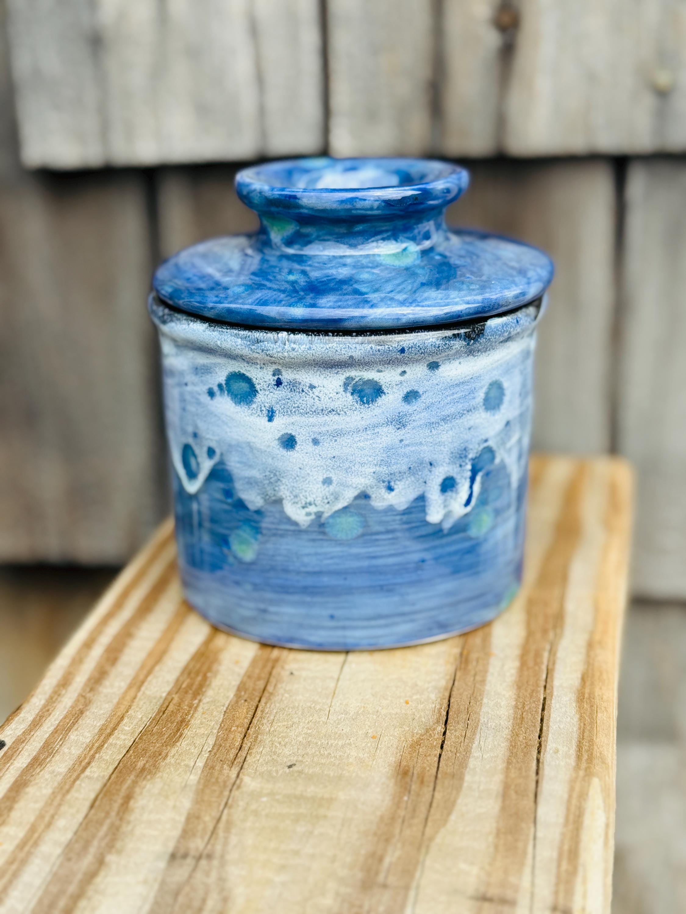Azure Blue French Butter Crock: Hand Glazed Ceramic Butter Keeper