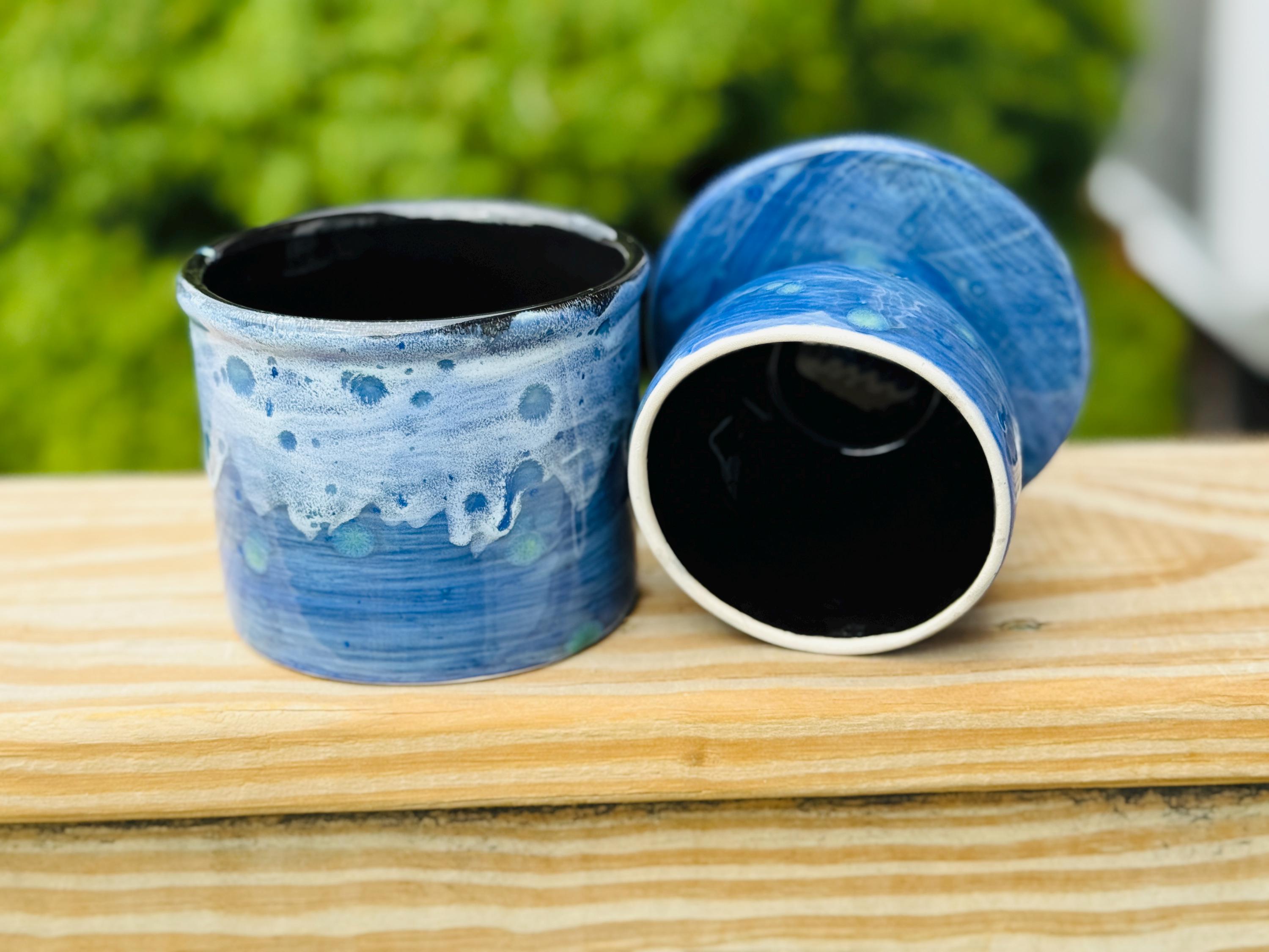 Azure Blue French Butter Crock: Hand Glazed Ceramic Butter Keeper