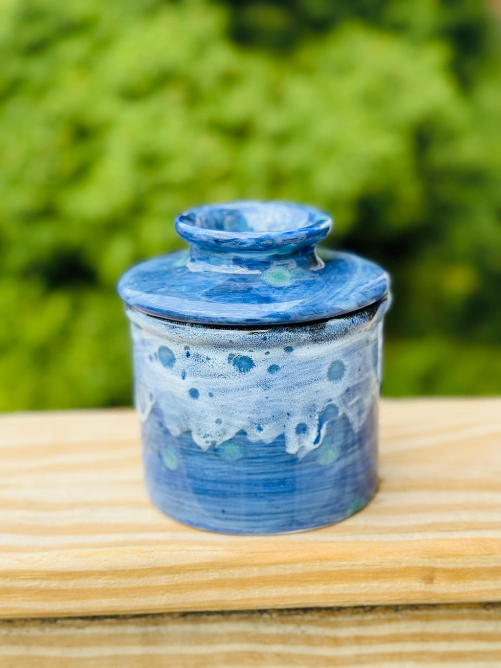 Azure Blue French Butter Crock: Hand Glazed Ceramic Butter Keeper