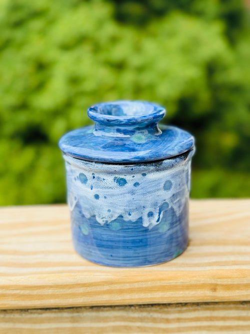 Azure Blue French Butter Crock: Hand Glazed Ceramic Butter Keeper