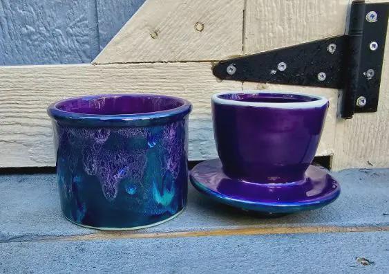 Peacock Purple French Butter Crock: Hand Glazed Ceramic Butter Keeper