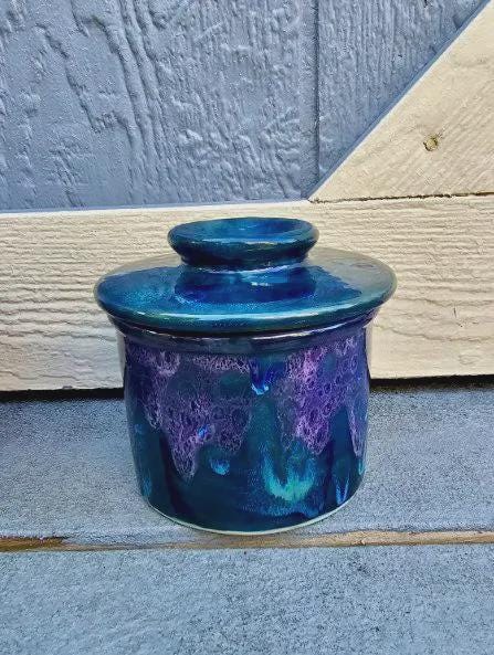 Peacock Purple French Butter Crock: Hand Glazed Ceramic Butter Keeper