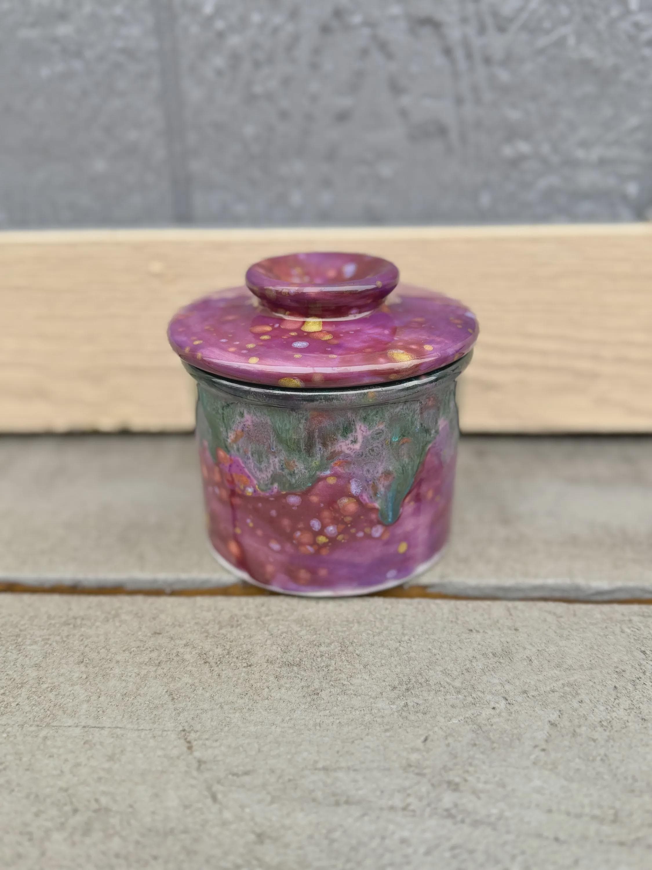 Hand Glazed French Butter Crock: Floral Fantasy Butter Keeper