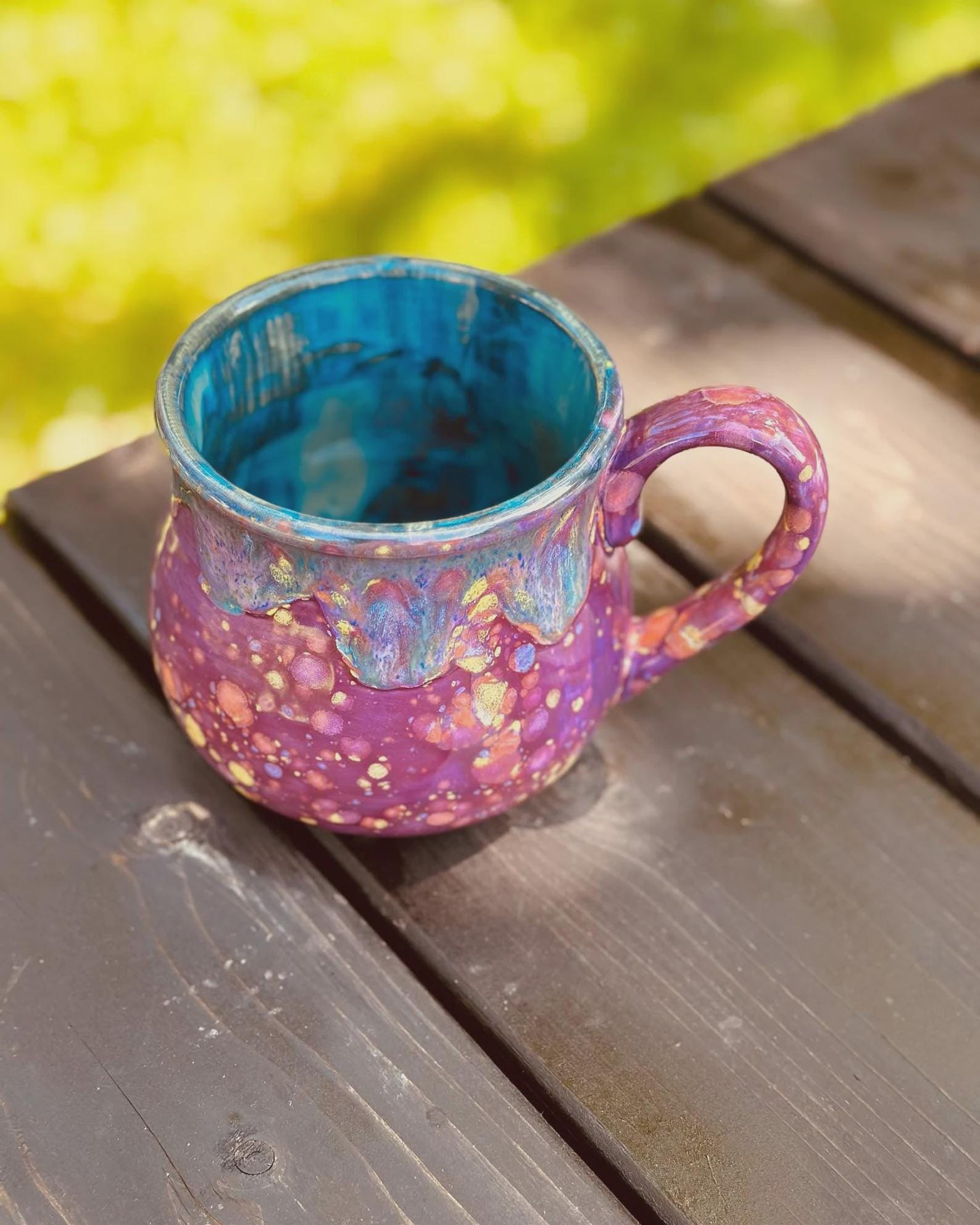 Hand Glazed Ceramic Jumbo Mug: 24 Oz Floral Fantasy Purple Pottery Soup Mug