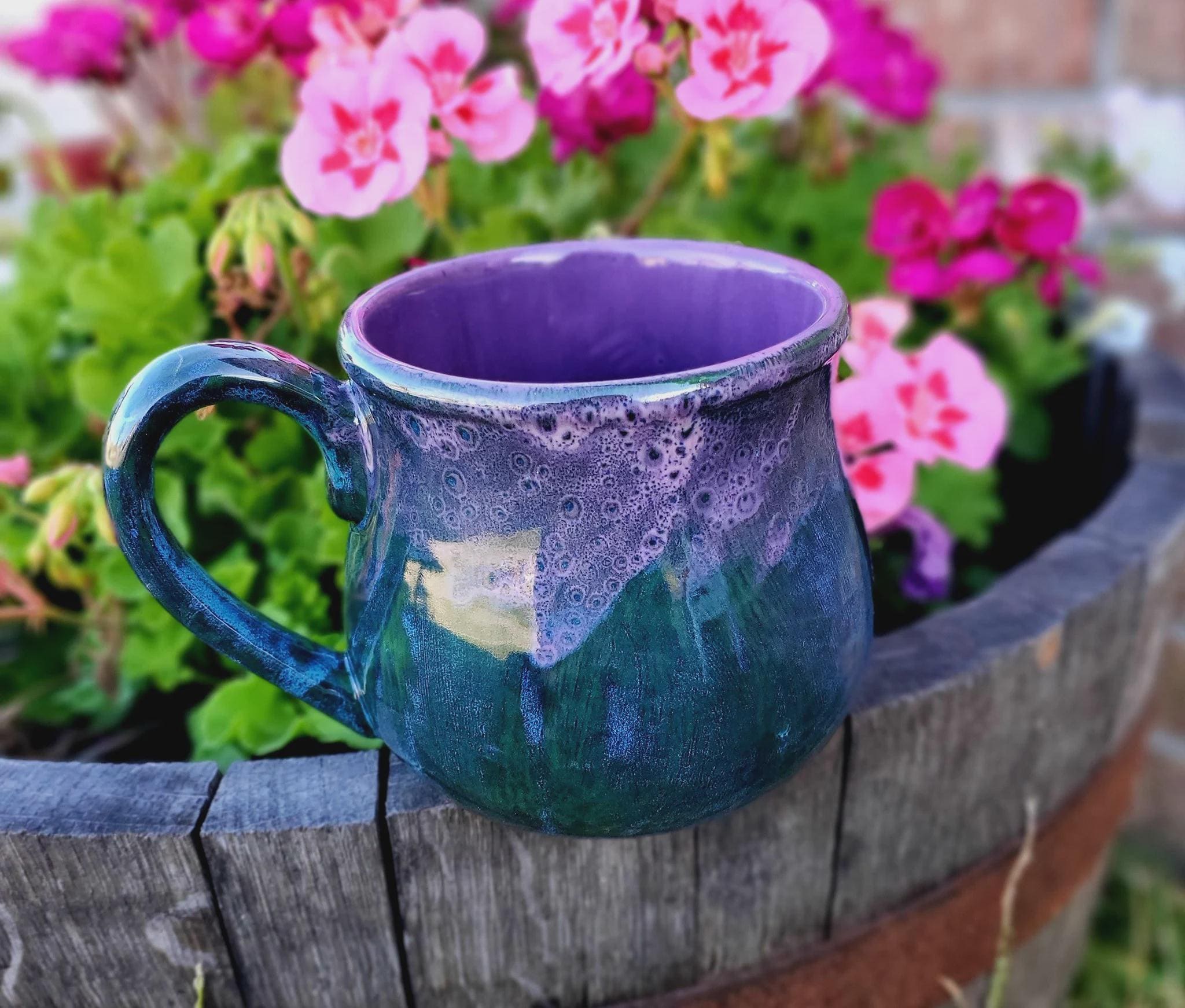 Hand Glazed Ceramic Jumbo Mug: 24 Oz Peacock Purple Pottery Soup Mug