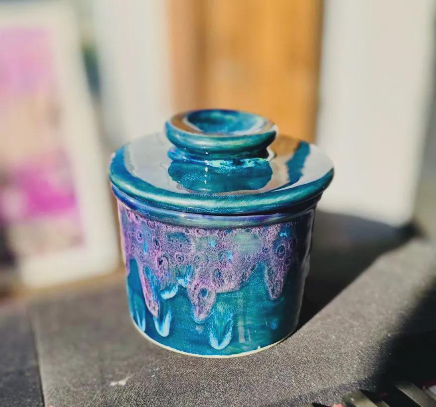 Peacock Purple French Butter Crock: Hand Glazed Ceramic Butter Keeper