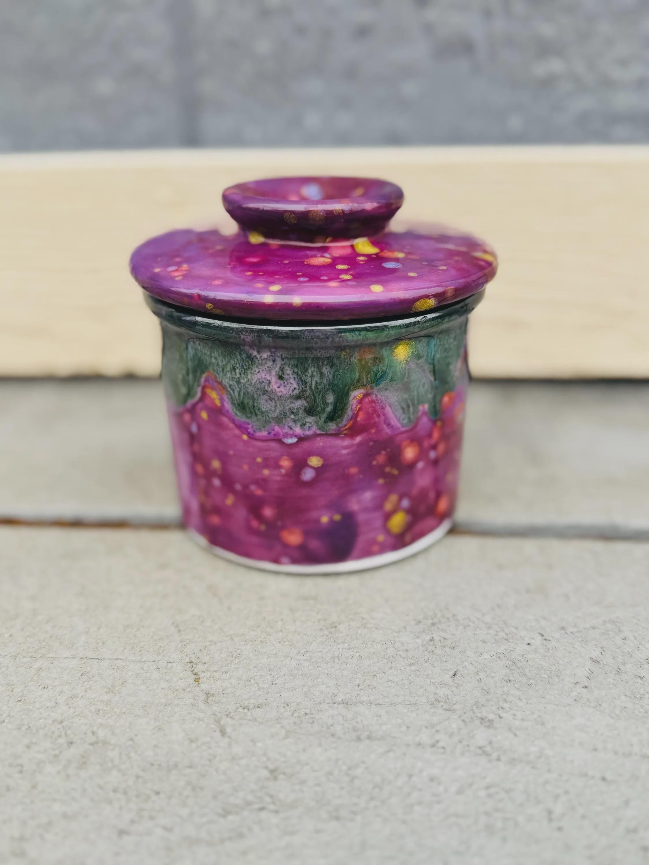 Hand Glazed French Butter Crock: Floral Fantasy Butter Keeper