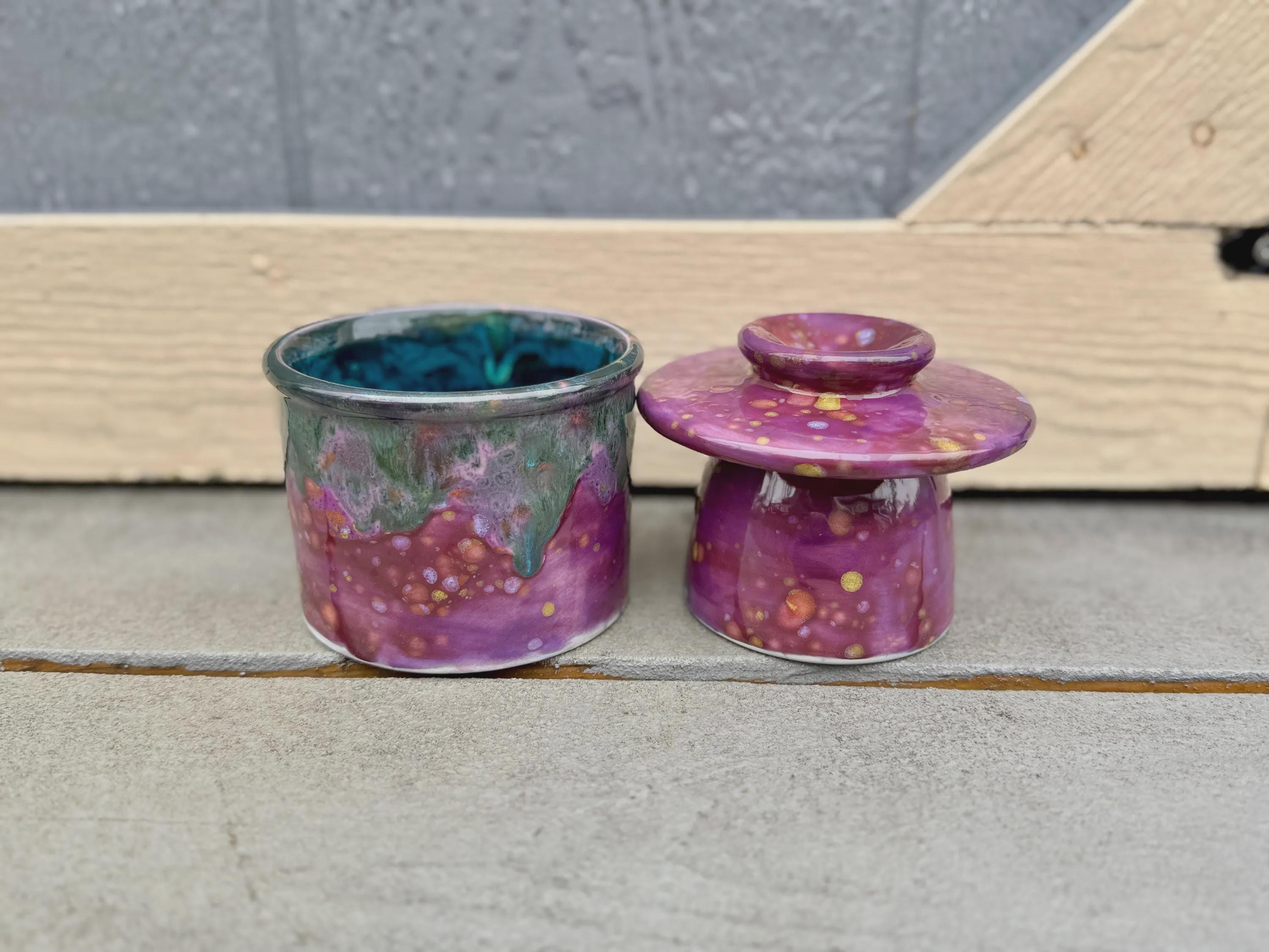 Hand Glazed French Butter Crock: Floral Fantasy Butter Keeper