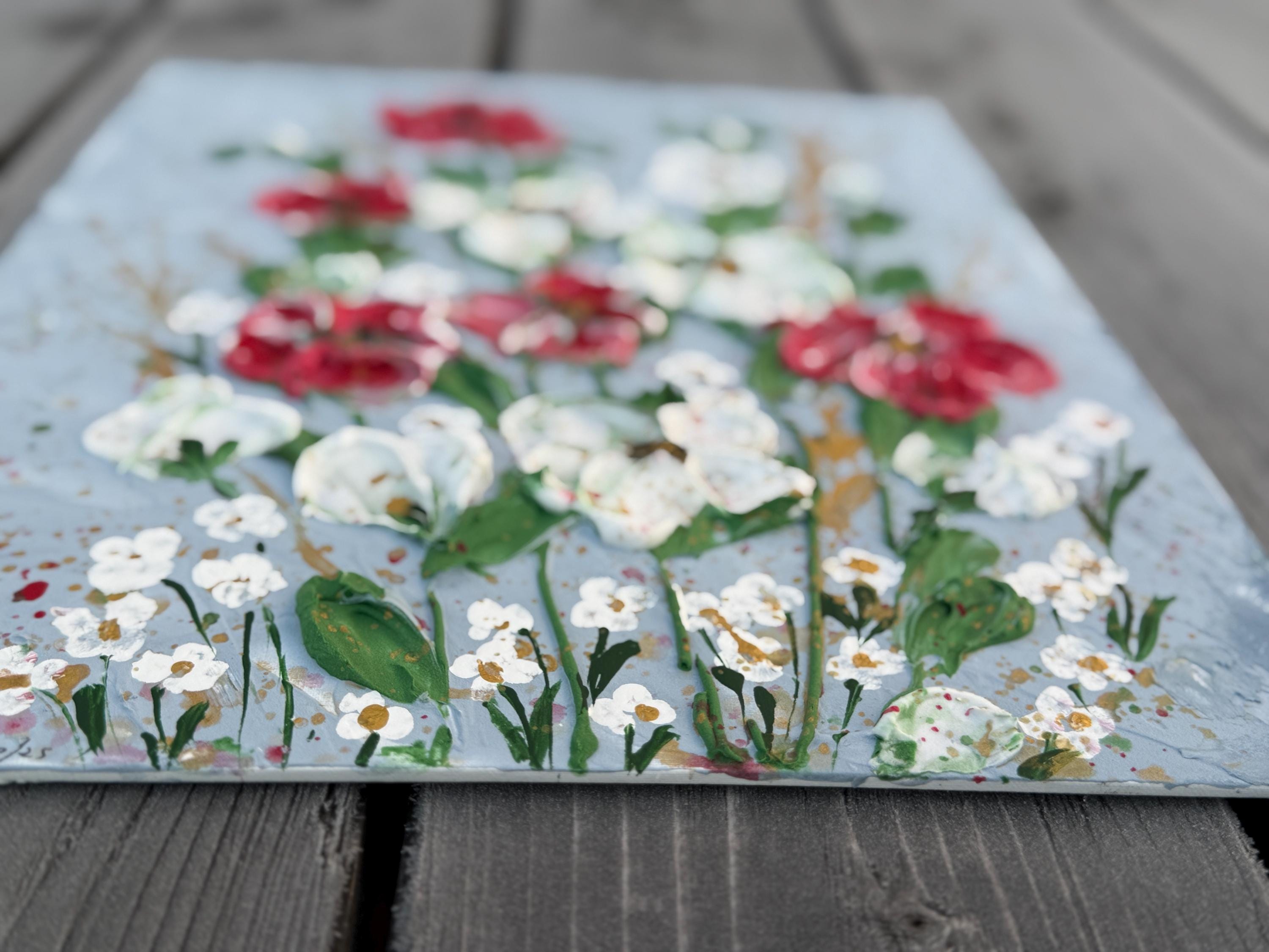 Textured Impasto Flower Painting  3D Floral Acrylic Wall Art