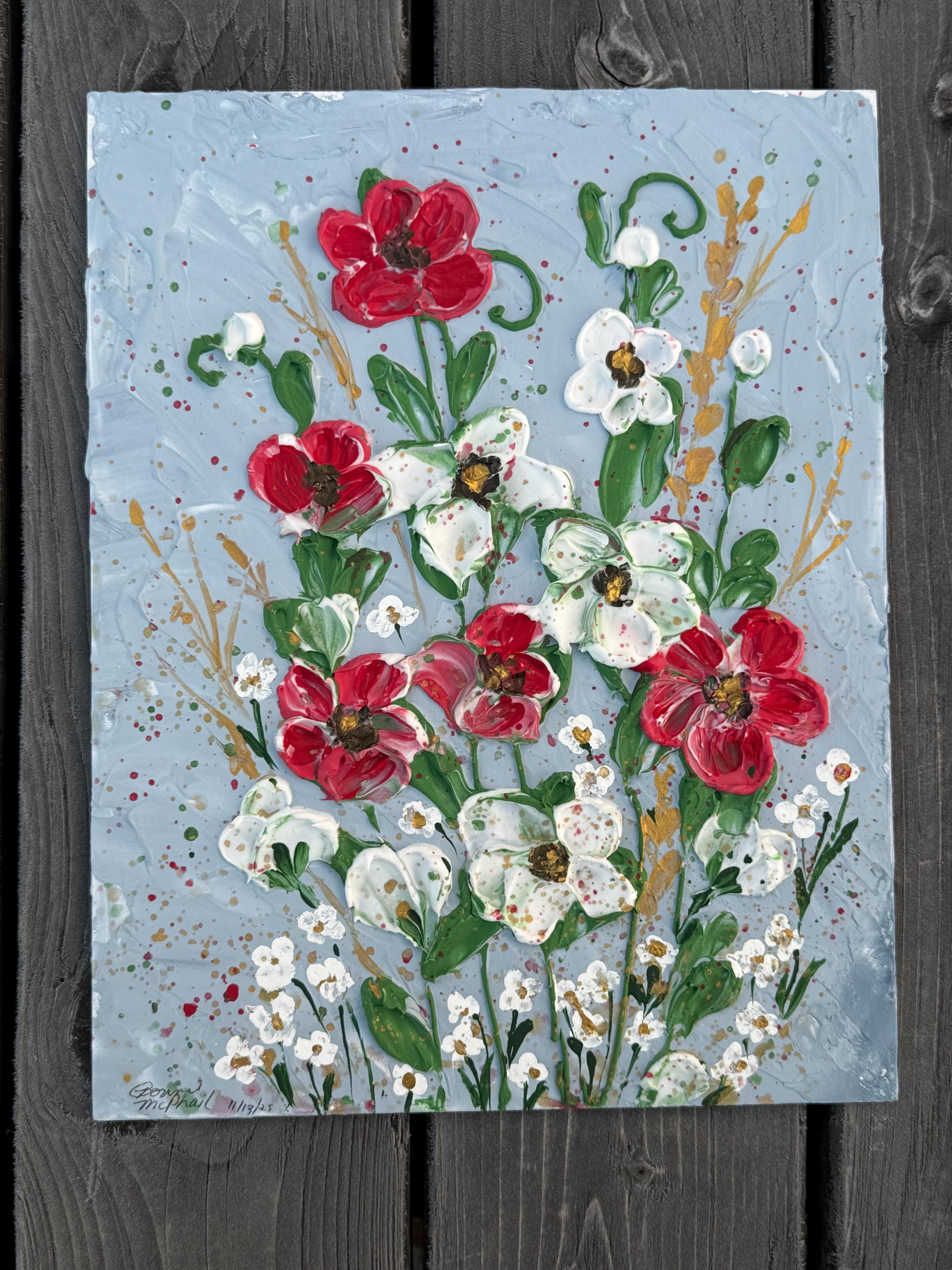 Textured Impasto Flower Painting  3D Floral Acrylic Wall Art