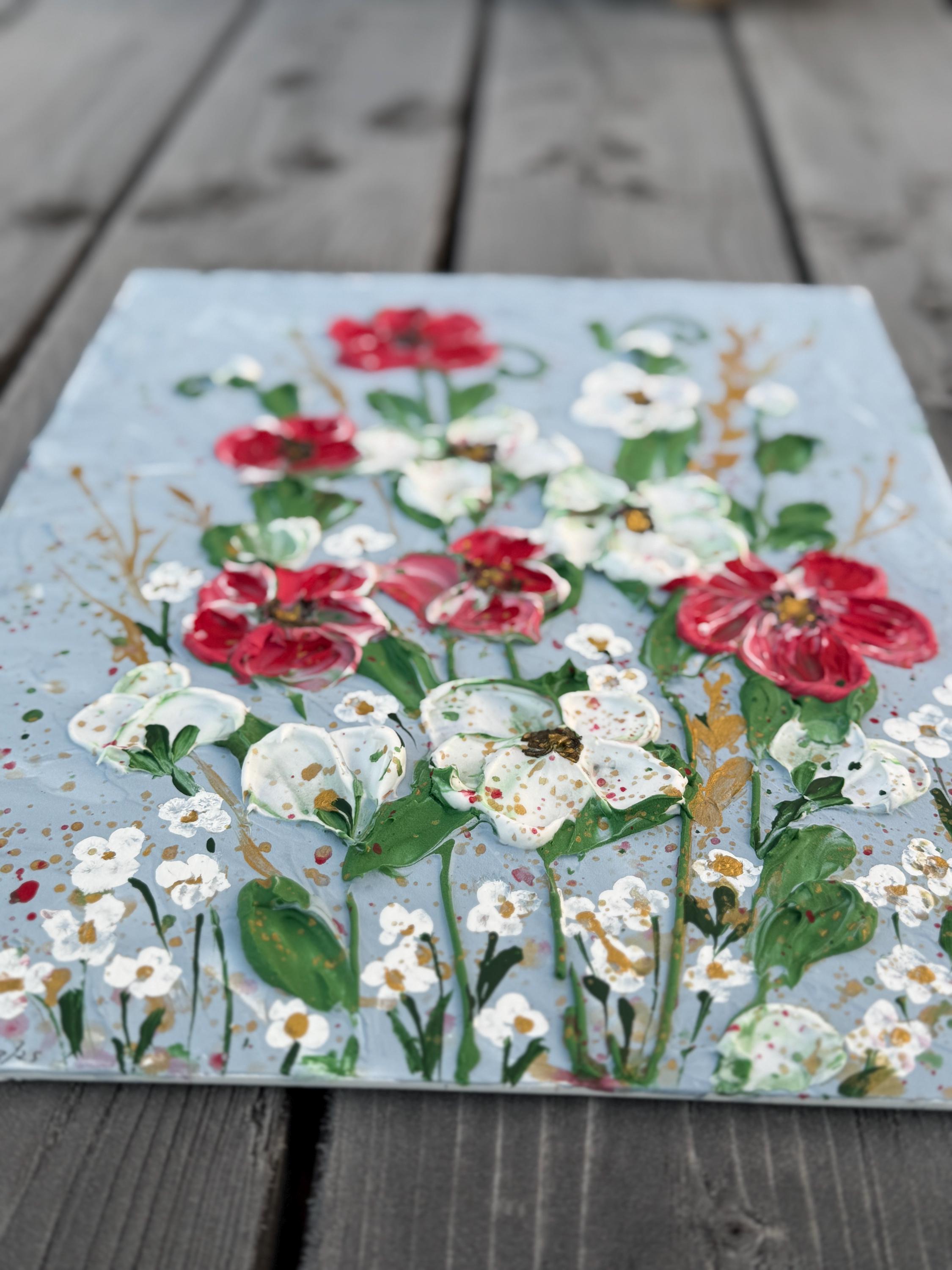 Textured Impasto Flower Painting  3D Floral Acrylic Wall Art