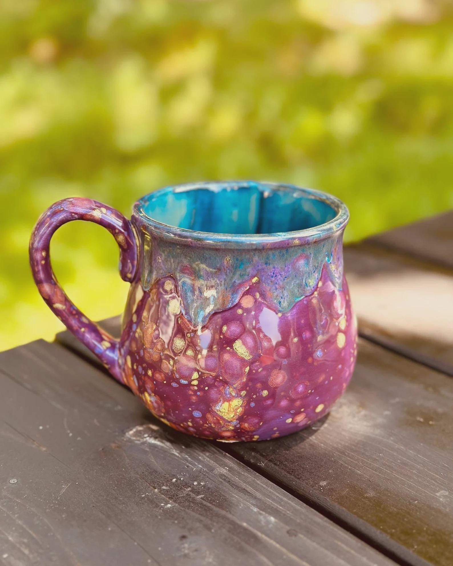 Hand Glazed Ceramic Jumbo Mug: 24 Oz Floral Fantasy Purple Pottery Soup Mug