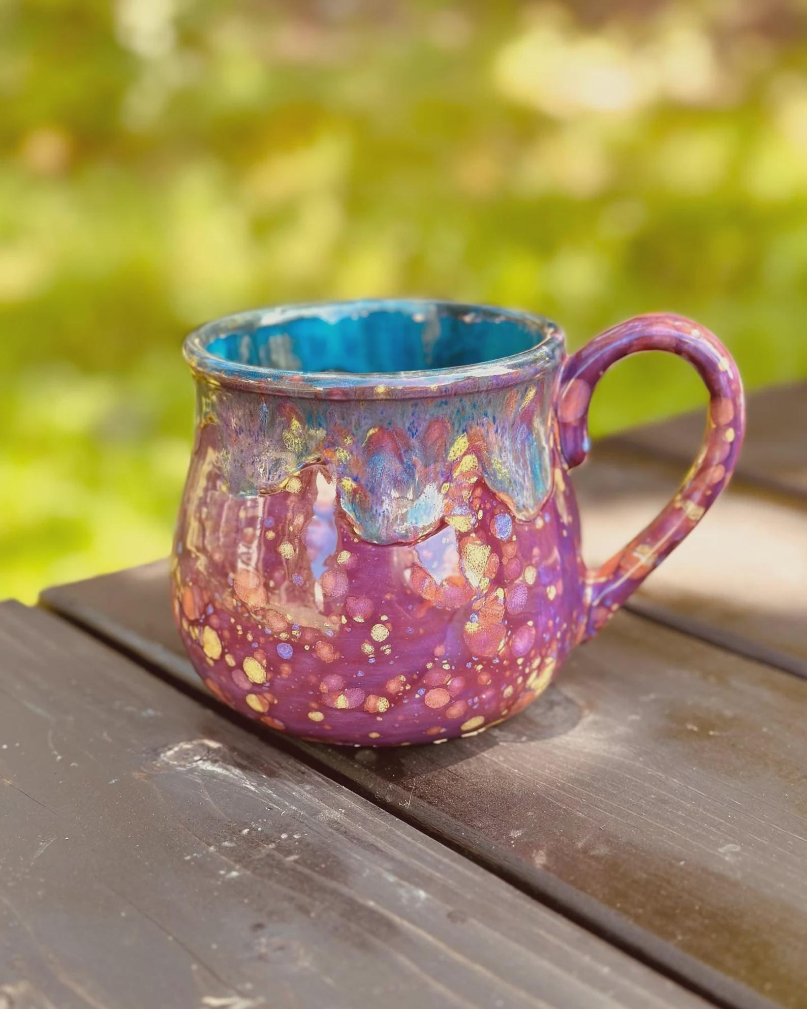Hand Glazed Ceramic Jumbo Mug: 24 Oz Floral Fantasy Purple Pottery Soup Mug