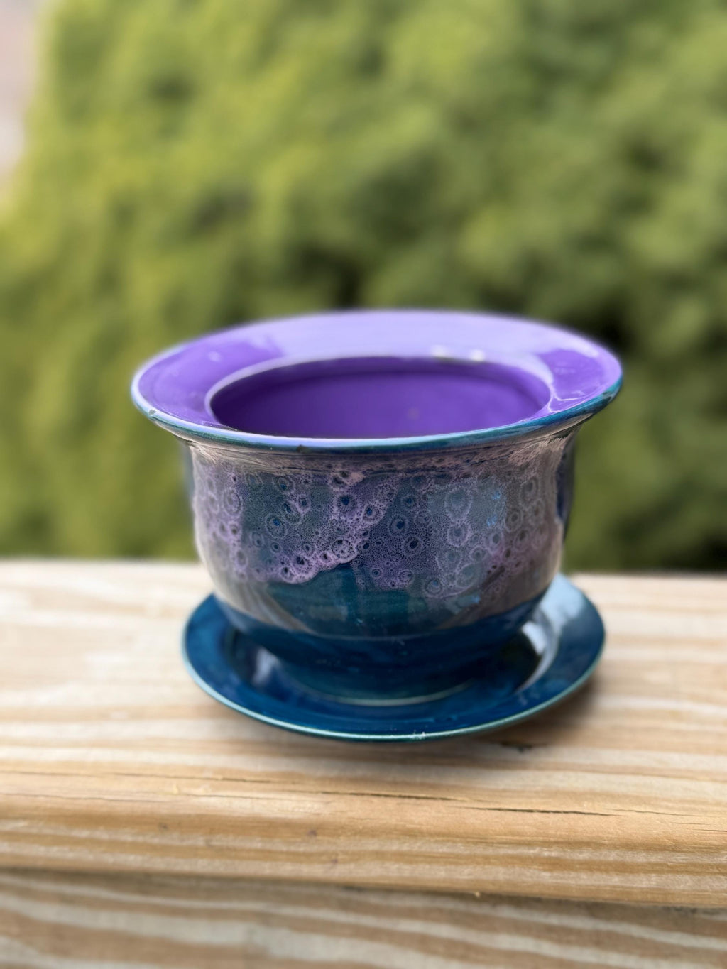 Peacock Purple Planter with Plate: 4 Inch Plant Pot