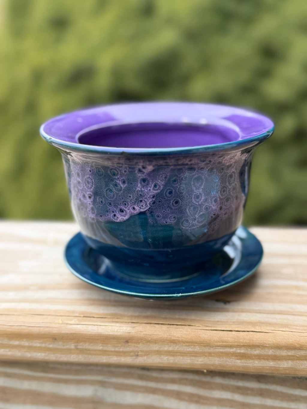 Peacock Purple Planter with Plate: 4 Inch Plant Pot