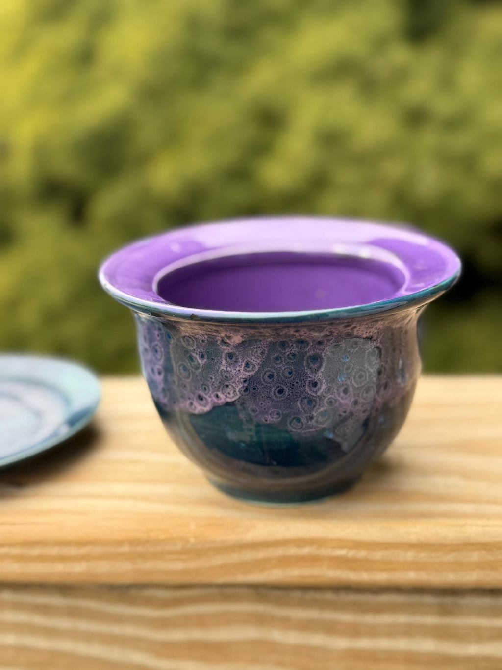 Peacock Purple Planter with Plate: 4 Inch Plant Pot