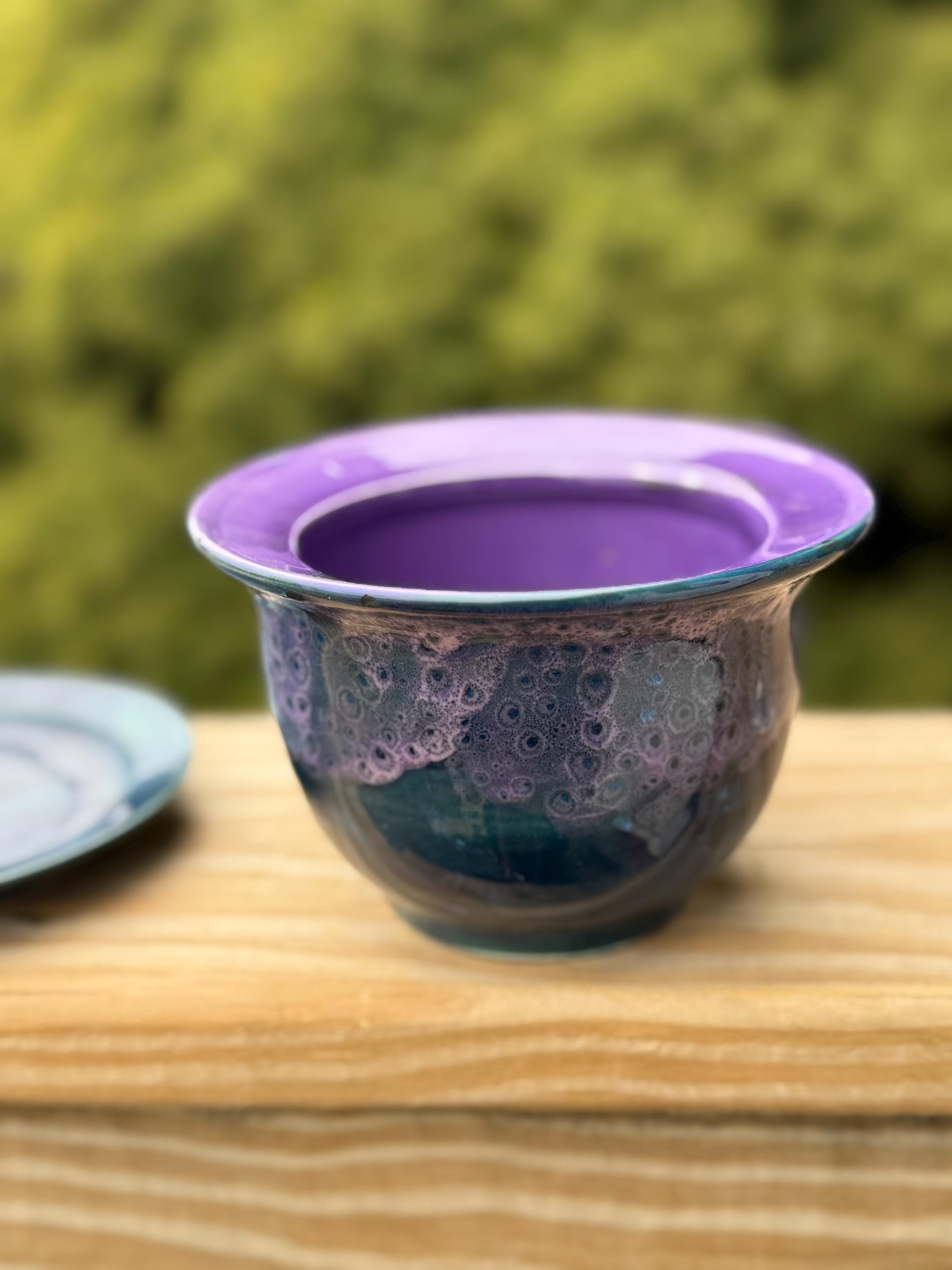 Peacock Purple Planter with Plate: 4 Inch Plant Pot