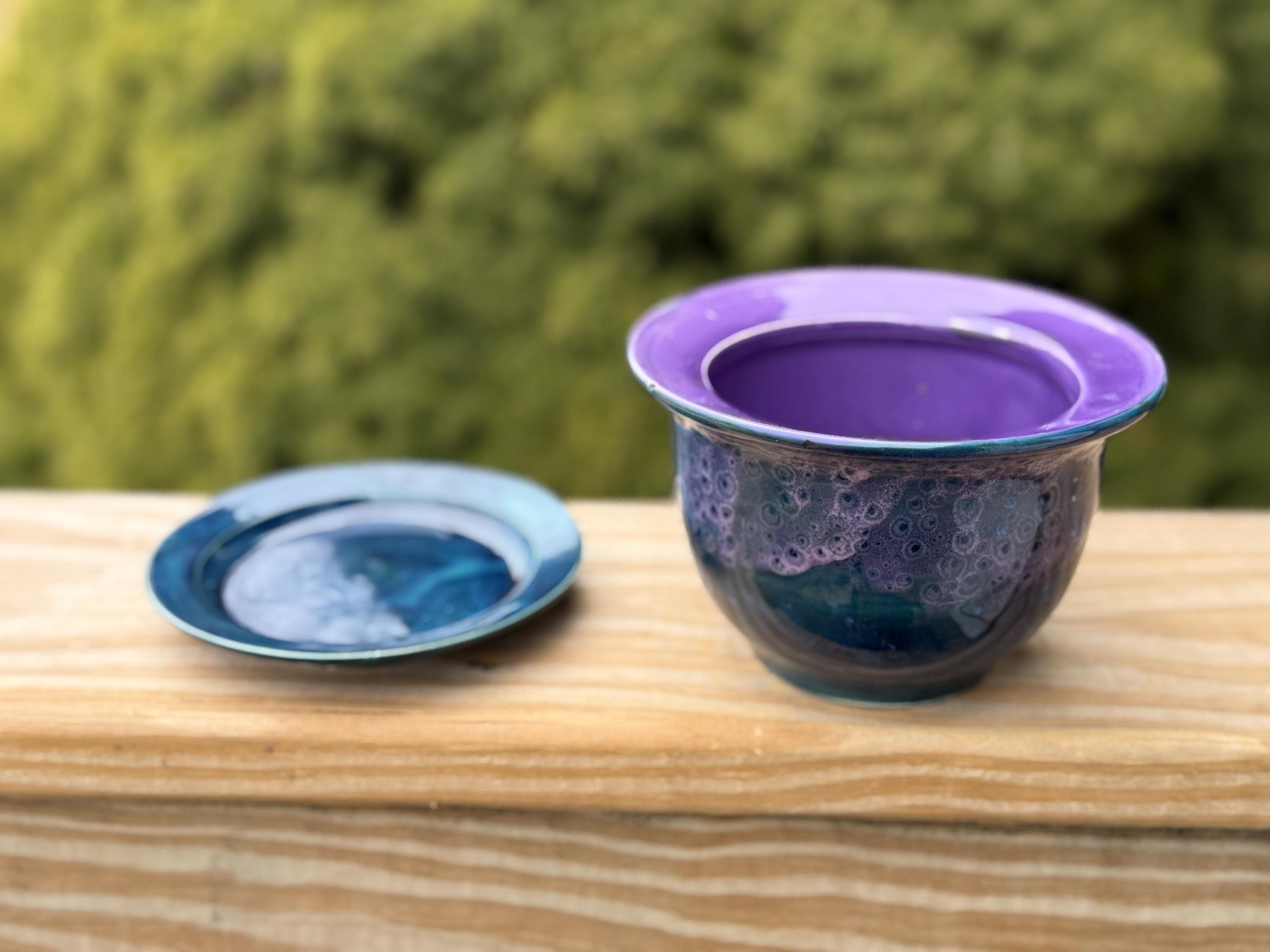 Peacock Purple Planter with Plate: 4 Inch Plant Pot
