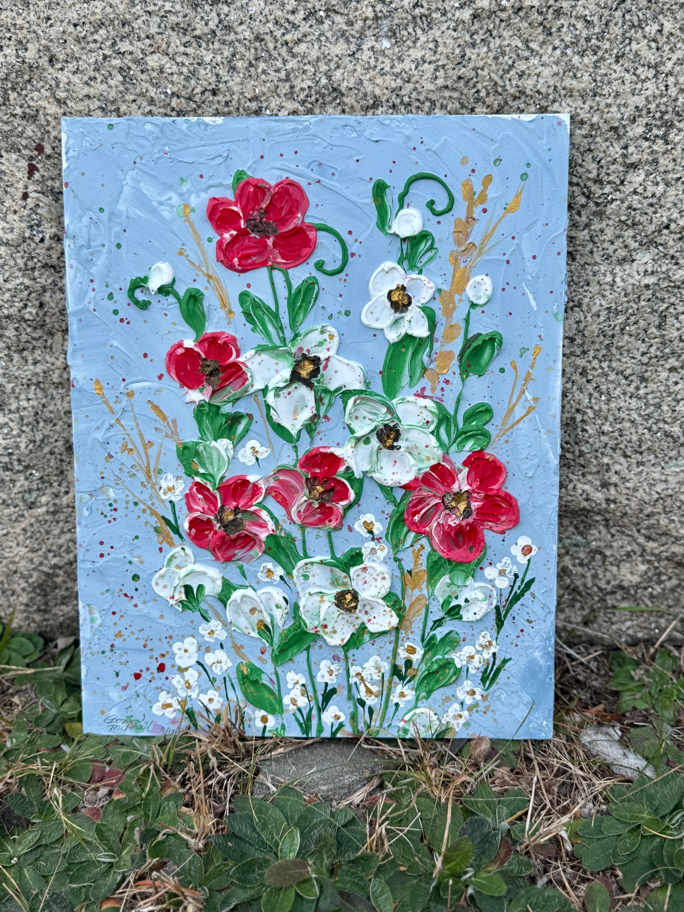 Textured Impasto Flower Painting  3D Floral Acrylic Wall Art