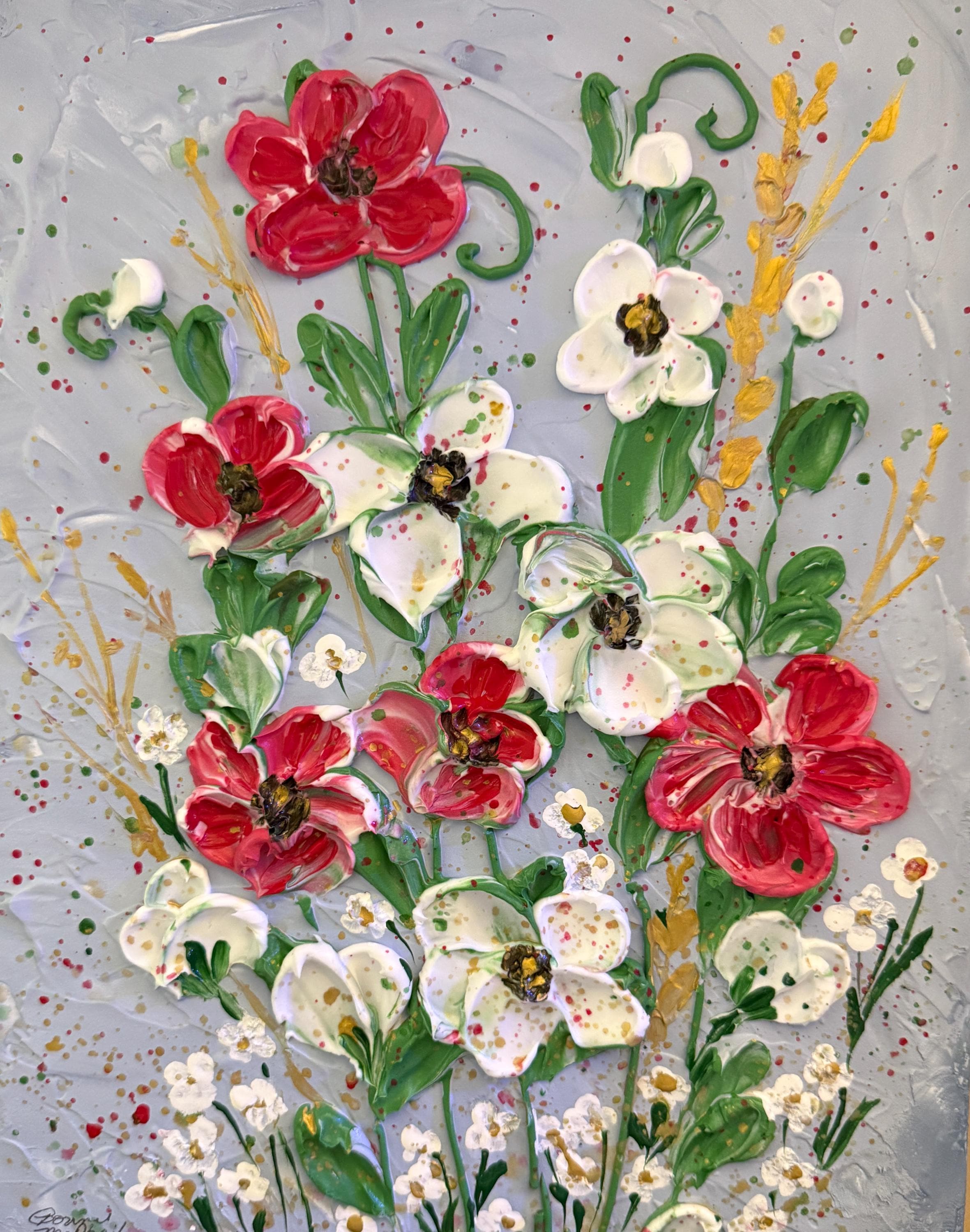 Textured Impasto Flower Painting  3D Floral Acrylic Wall Art