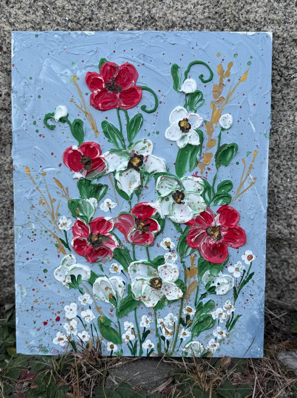 Textured Impasto Flower Painting  3D Floral Acrylic Wall Art