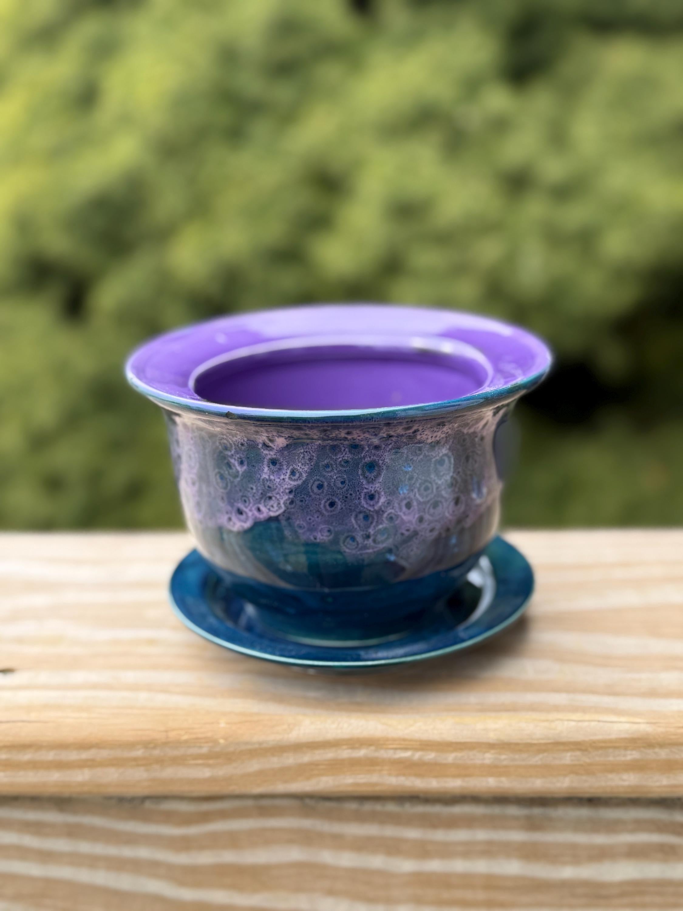 Peacock Purple Planter with Plate: 4 Inch Plant Pot