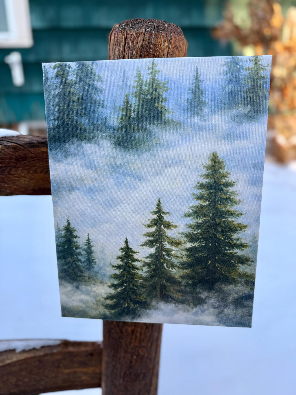 Original Watercolor Digitally Enhanced Watercolor on 11 x 14 Canvas Pines in the Mist