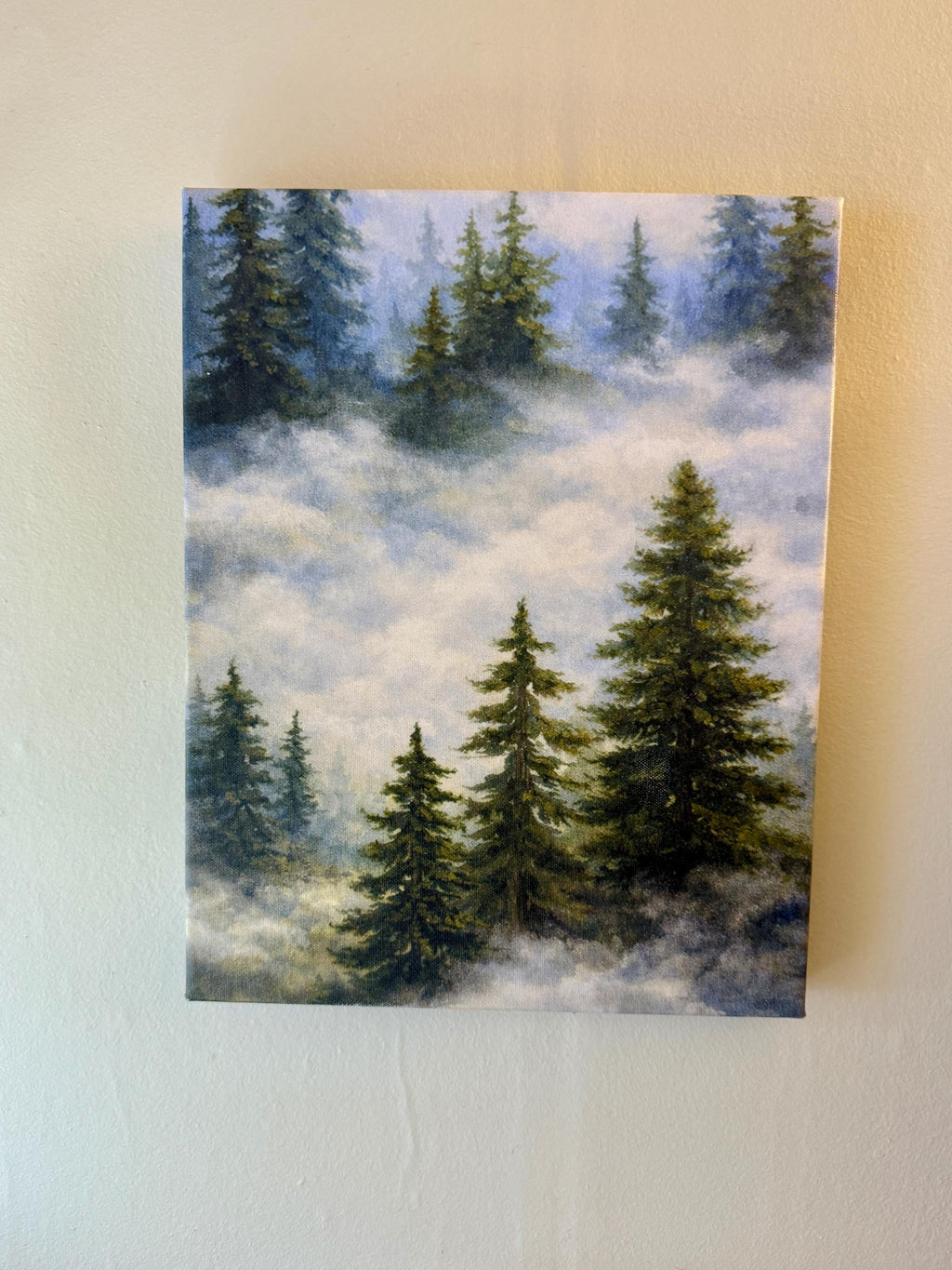 Original Watercolor Digitally Enhanced Watercolor on 11 x 14 Canvas Pines in the Mist