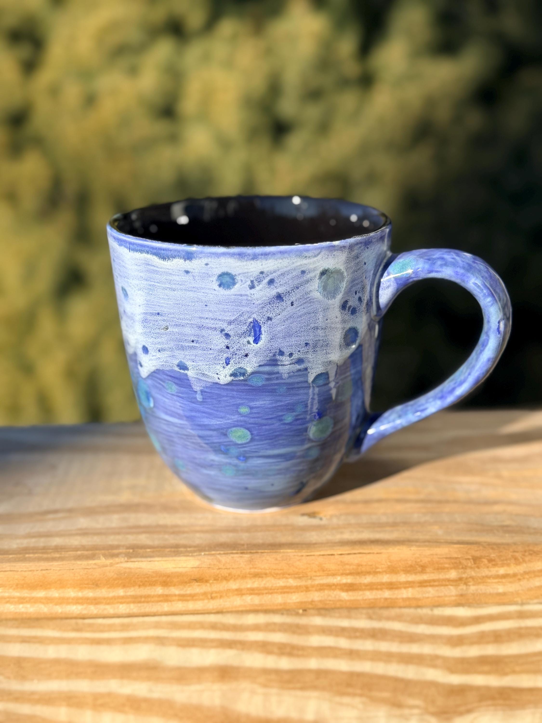 Hand Glazed Ceramic Jumbo Mug: 24 Oz Blue Azure Pottery Soup Mug