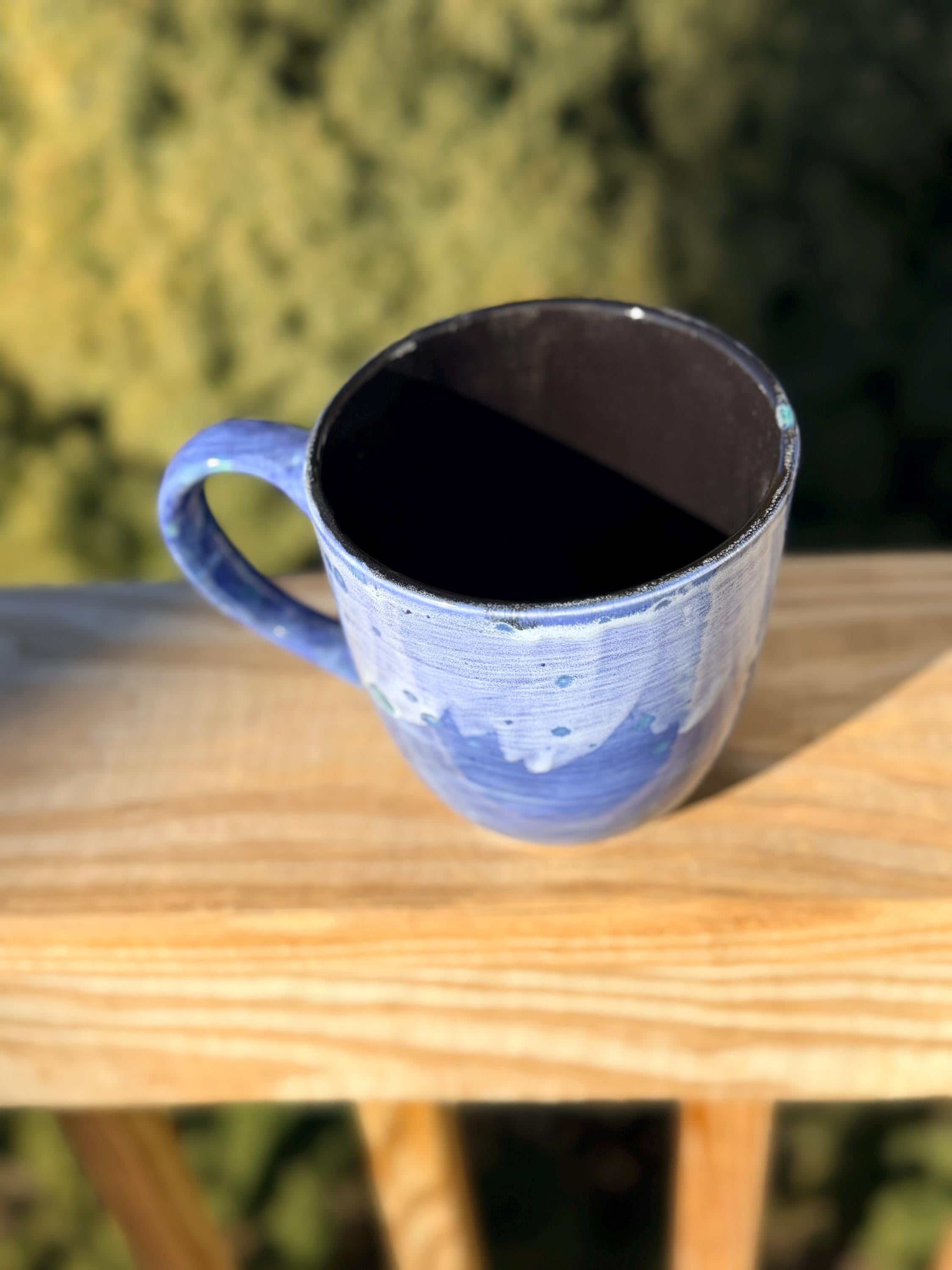 Hand Glazed Ceramic Jumbo Mug: 24 Oz Blue Azure Pottery Soup Mug