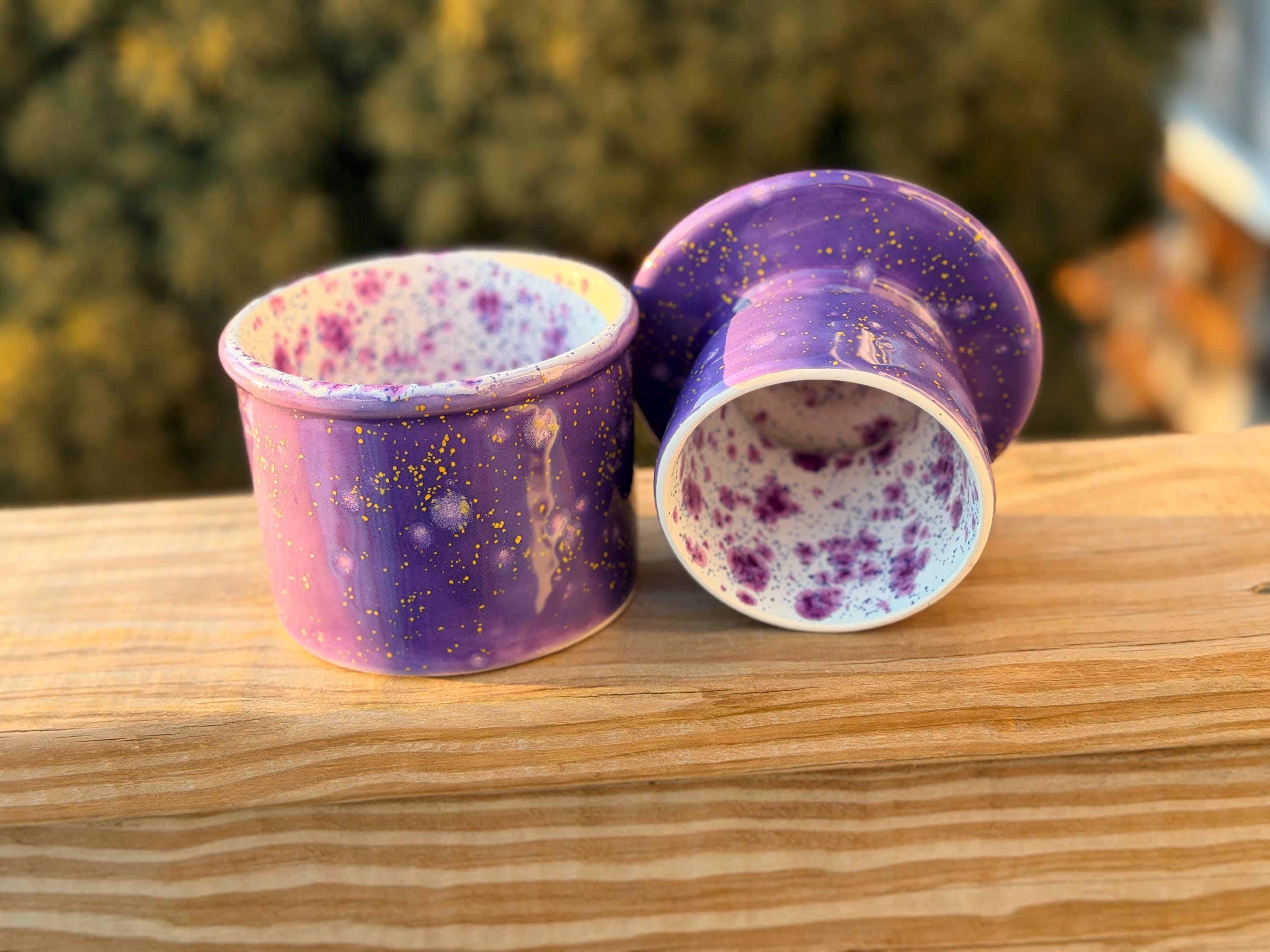 Hand Glazed French Butter Crock: Periwinkle Sky Frosted Berries