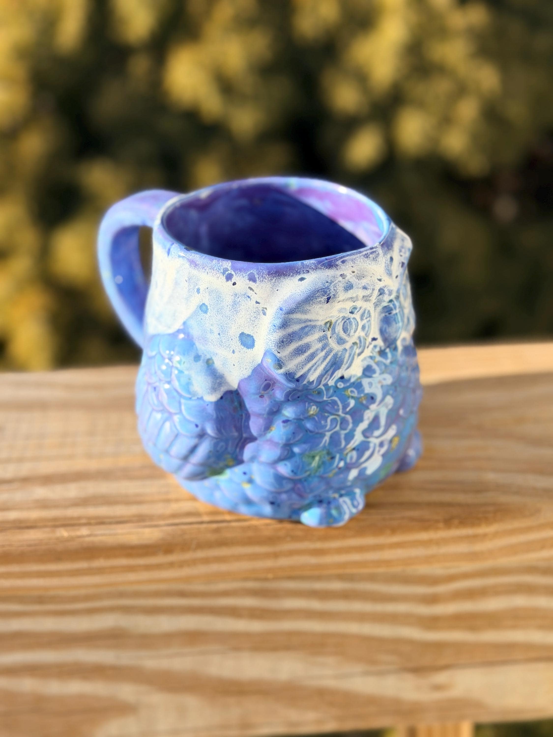Hand Glazed Ceramic Owl Mug: Blue Caprice, 20 Oz Soup Mug