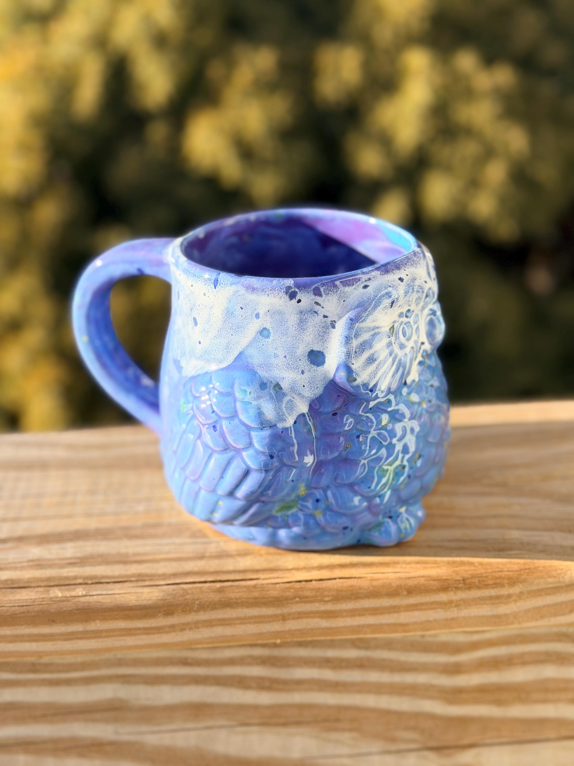 Hand Glazed Ceramic Owl Mug: Blue Caprice, 20 Oz Soup Mug