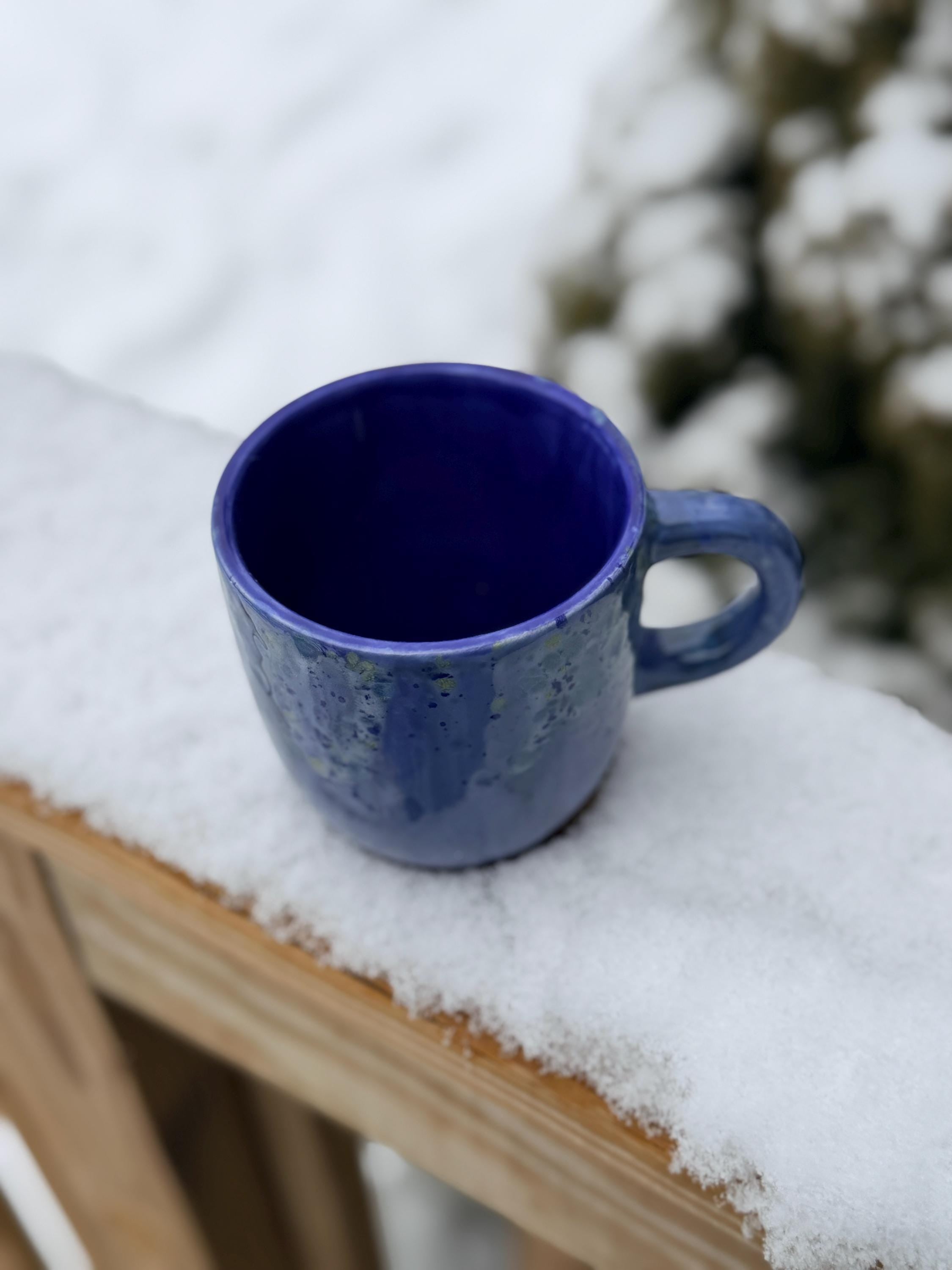 Hand Glazed Blue Azure Jumbo Mug: 16 Oz Ceramic Coffee Mug