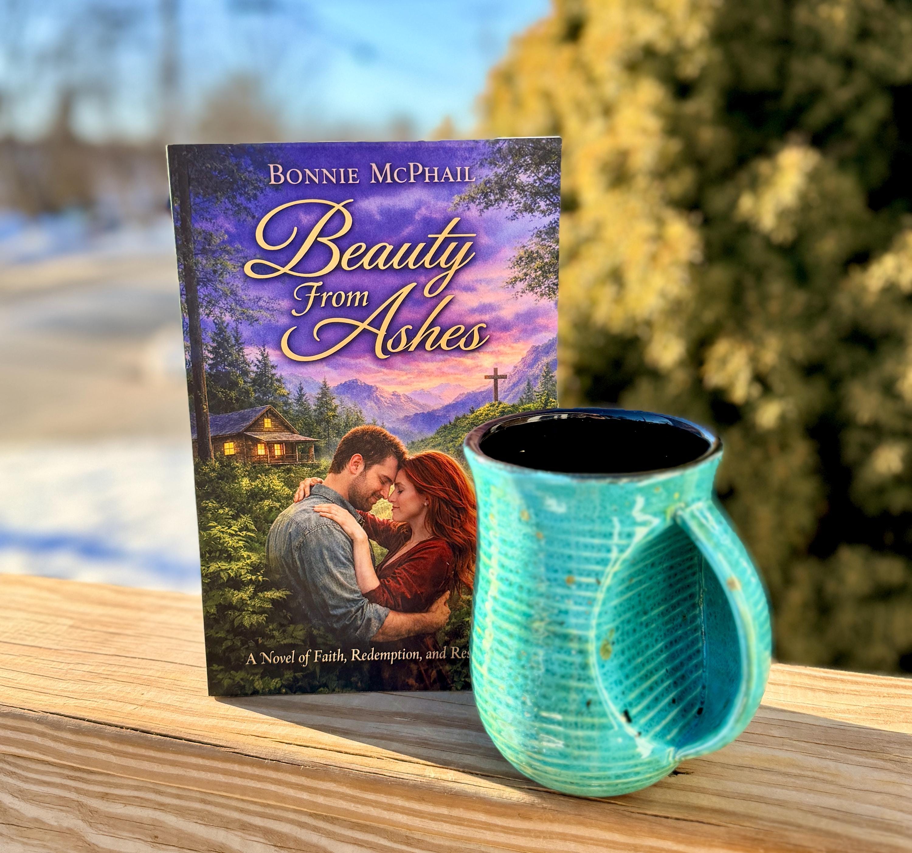 Hand Glazed Guppy Mug and FREE BOOK Beauty From Ashes Christian Romance Novel