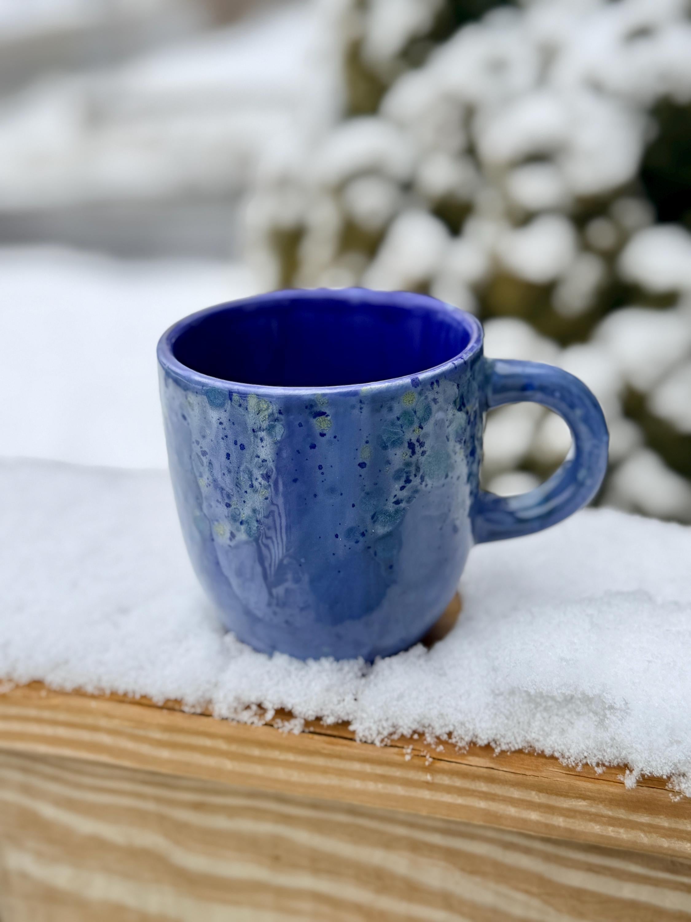 Hand Glazed Blue Azure Jumbo Mug: 16 Oz Ceramic Coffee Mug